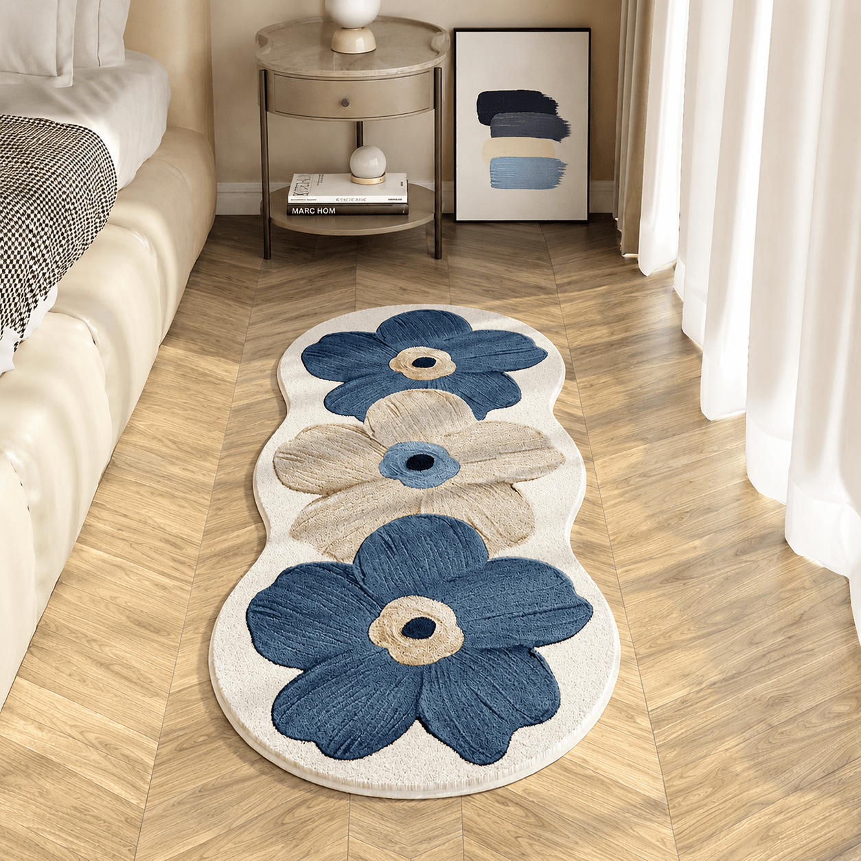 TEMU 1pc Faux Cashmere Flower Shaped Rug, Ultra Soft Irregular Floral Area Rug, Bathroom Non-slip Mat, Multifuctional Floor Mat For Tub, Toilet,