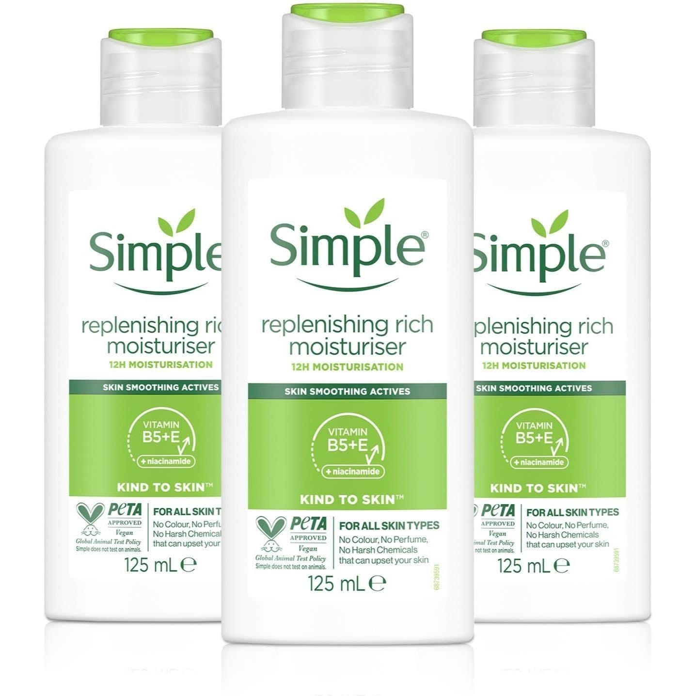 TEMU Simple Replenishing Rich Moisturiser 125ml Pack Of 3 – 12 Hour Hydration, Skin Smoothing Moisturizer For Dry & , Gentle Daily Face Cream