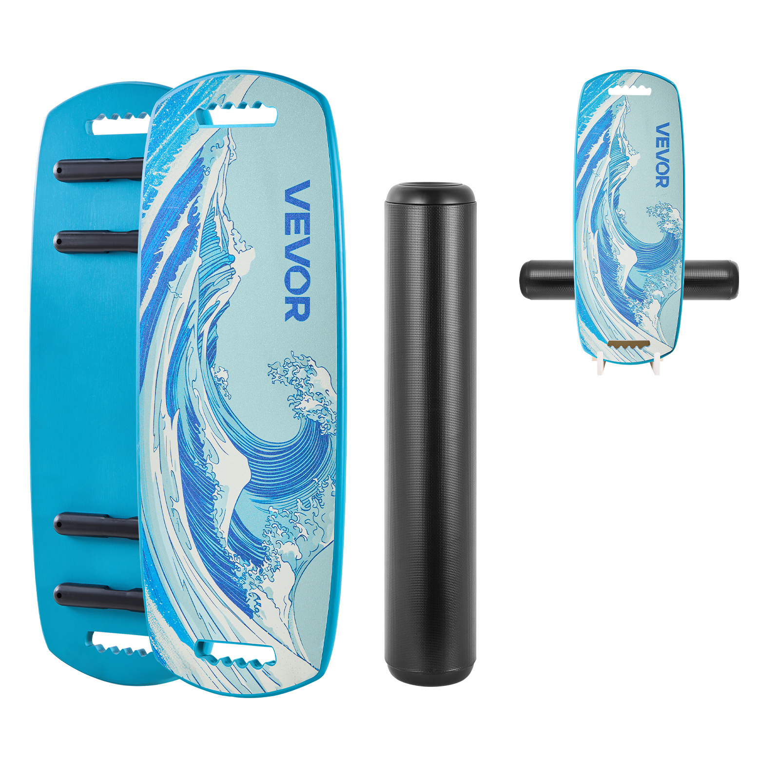 Image of Vevor Balance Board, Wobble Board Trainer For Adults, Premium Wooden Balance Training Equipment With Roller, Magnetic Stoppers, Storage Rack, For Core Workouts, Surf Trainer & Physical Therapy, Blue