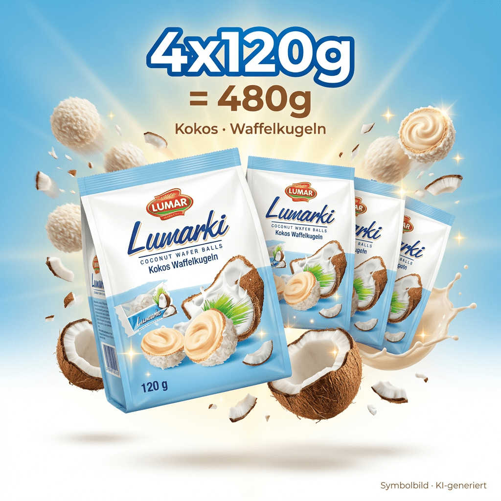 Image of Lumarki - Coconut Waffle Balls - Crispy Waffle Balls With Coconut Cream Filling - 20% Coconut - 4x120g 480g