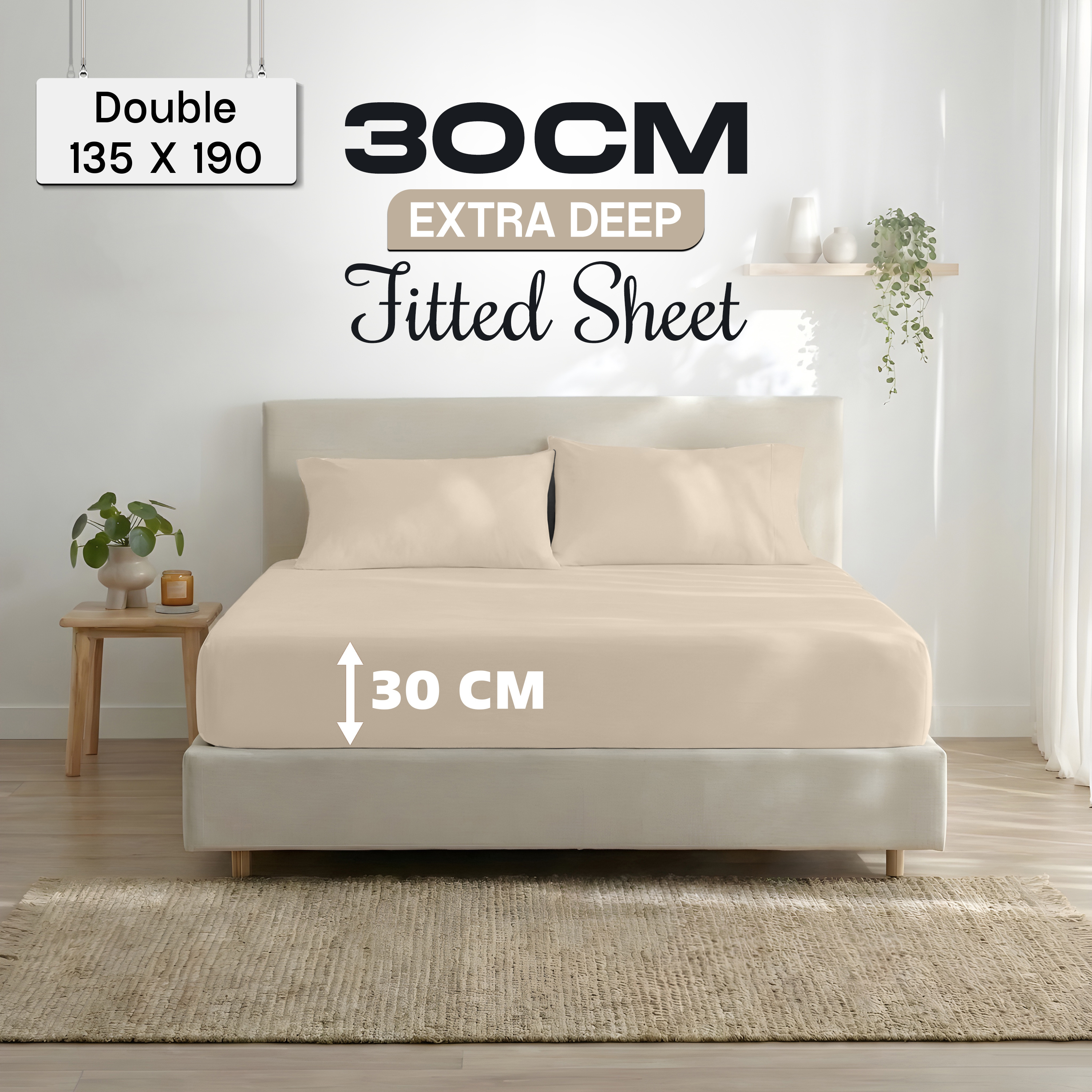 TEMU 1pc Fitted Sheet 30cm Extra Deep Pocket, Solid Color Brushed Microfiber Mattress Sheet, Elastic Corner, Ultra Soft & Breathable, Fade Resistant,