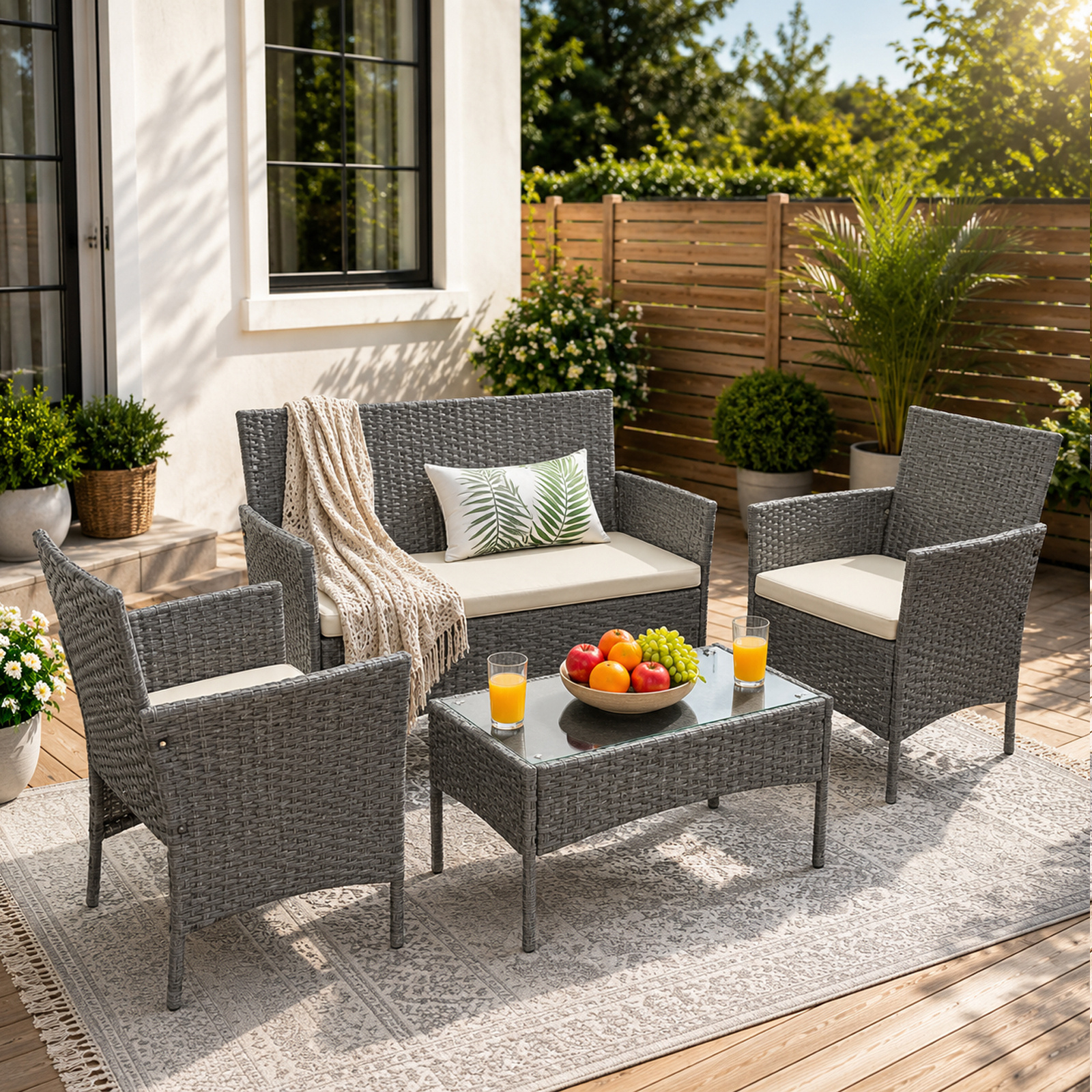 TEMU 4pcs Furniture Sofa Set With 2x Armchairs 1x Double Sofa & For Indoor & Outdoor