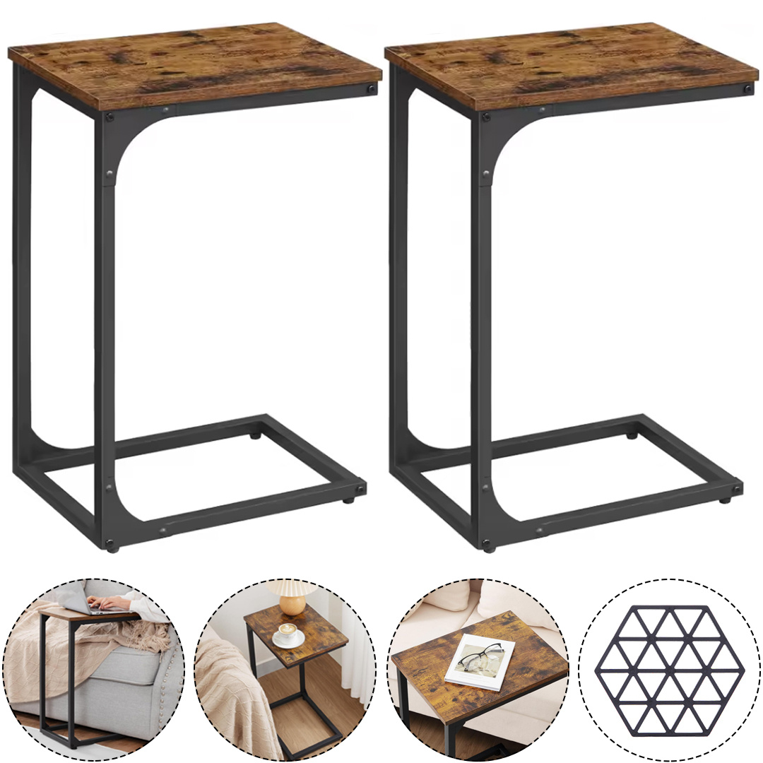 TEMU 2pcs End Table, Small Side Table For Couch, Industrial Couch Table, Wood Bedside Table, C Side Table For Small Spaces, Living Room, Dark &brown