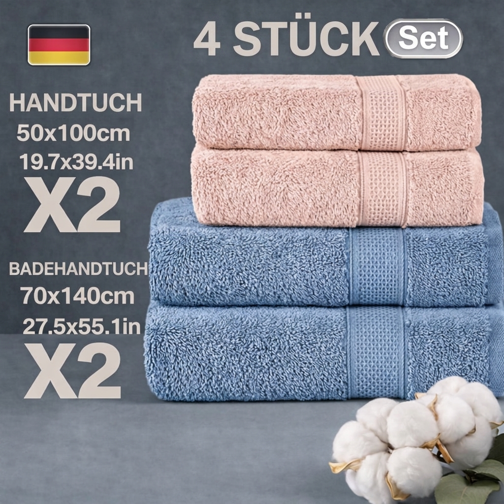 TEMU Ensemble de 4 serviettes - 2 serviettes 50X100 cm et 2 serviettes de bain 70X140 cm, douces, absorbantes et pratiques pour un