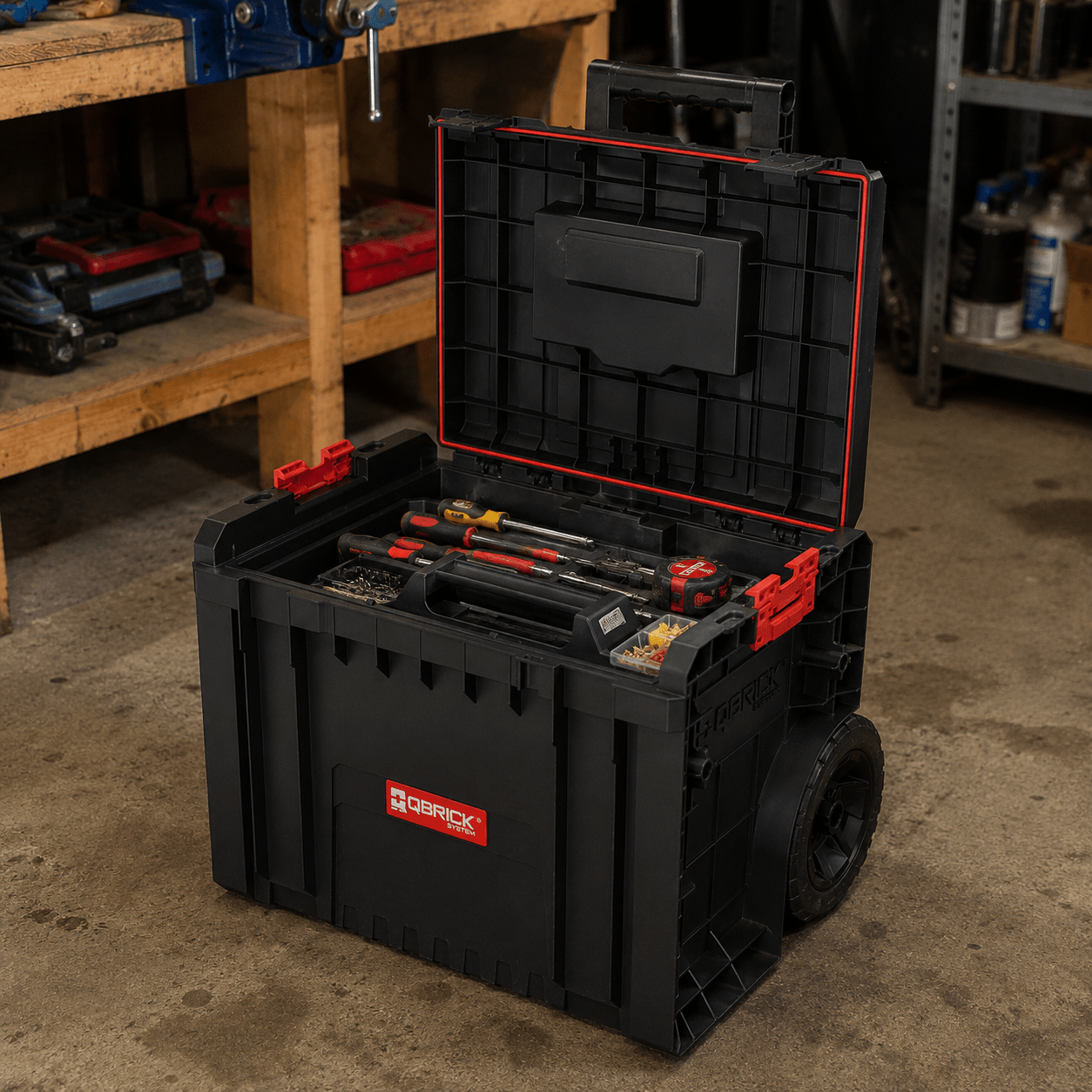 Qbrick System Pro Cart Toolbox, Wheeled Box, With Telescoping Handle, , Spacious, 45x39x69 Cm, Solid