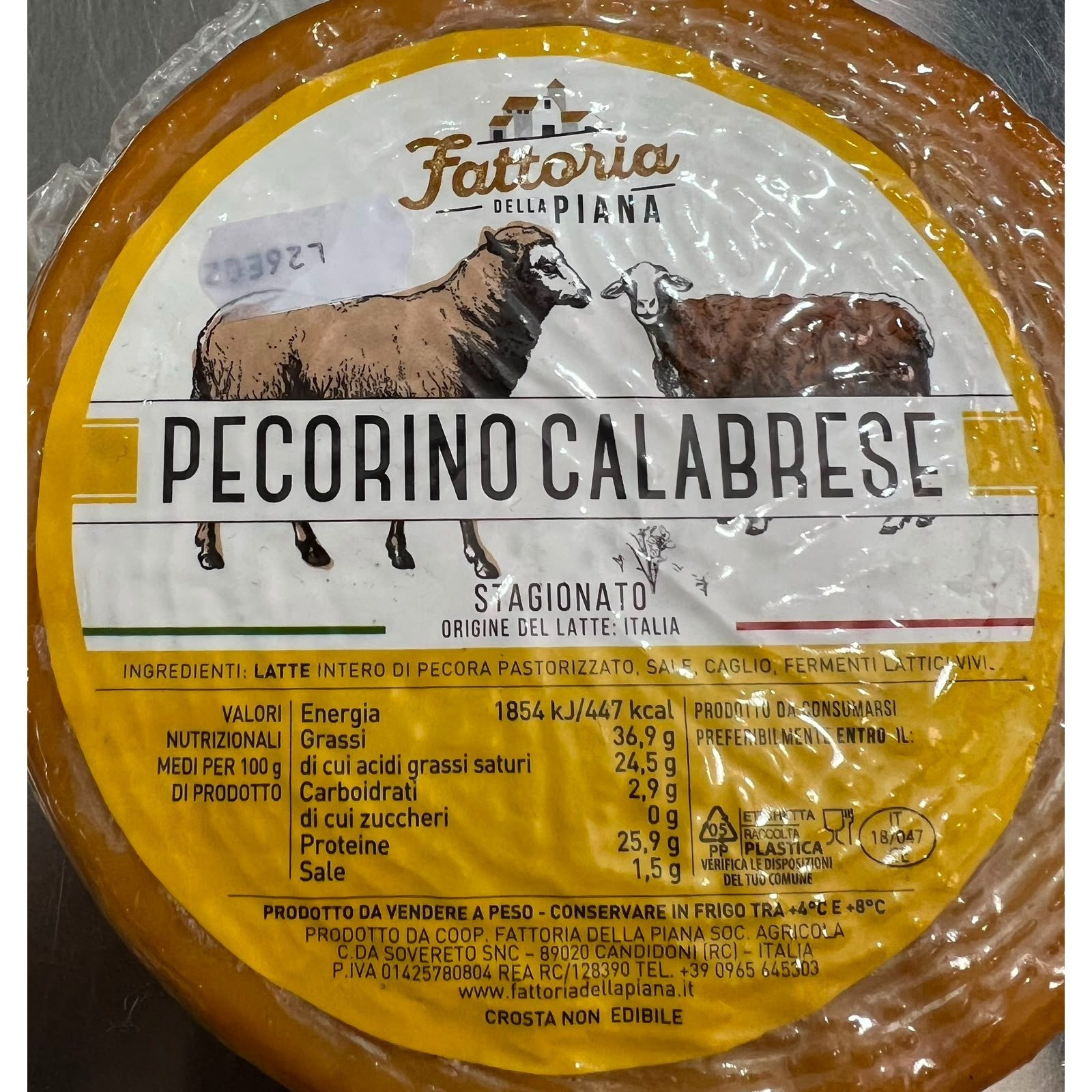 Calabrese Pecorino Cheese, Aged, Whole Wheel, 1,500 Kg Approx., Fattoria Della Piana