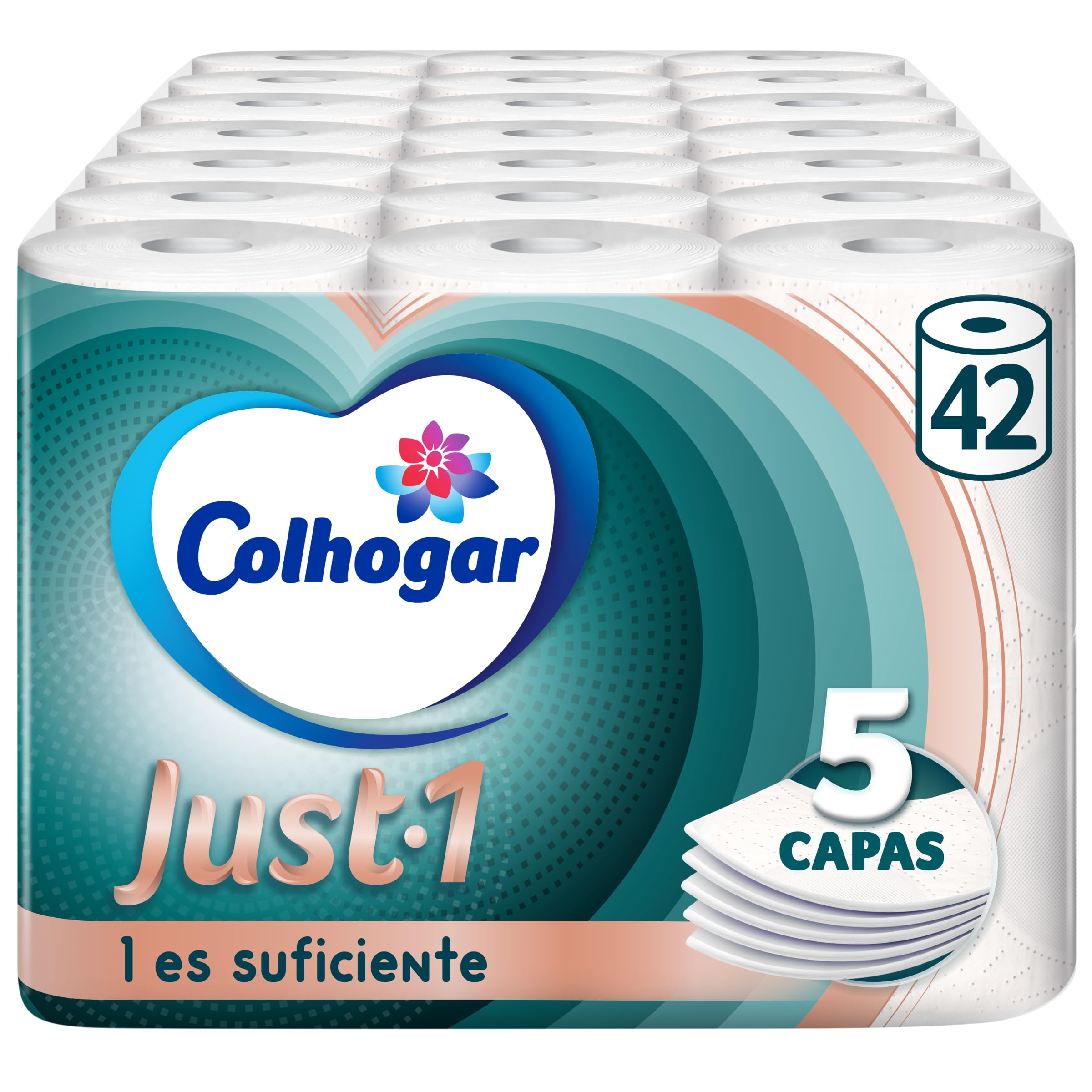 TEMU Colhogar Just 1 x42 - Papel Higiénico Extra Absorbente - Paquete con 6 Rollos - Papel de Baño de 5 Capas - Ultra para Confort - (7x6)