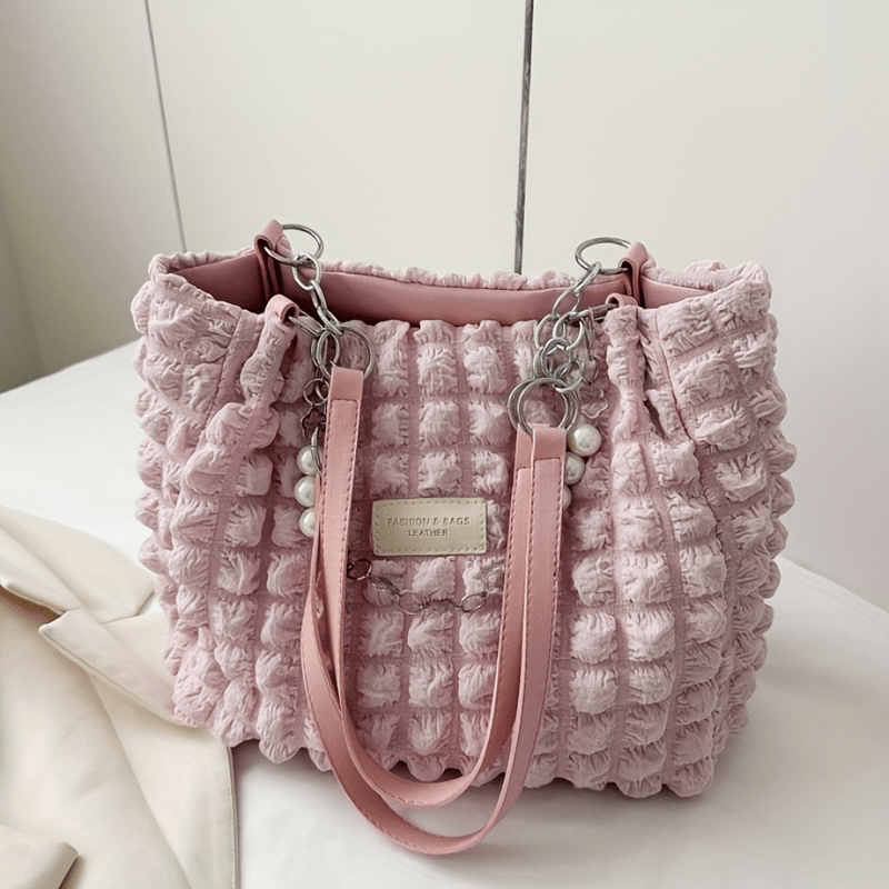 Women's Shopping Bag Nylon Fluffy Bag Zippered Handbag, Suitable For University, Business And Leisure Use