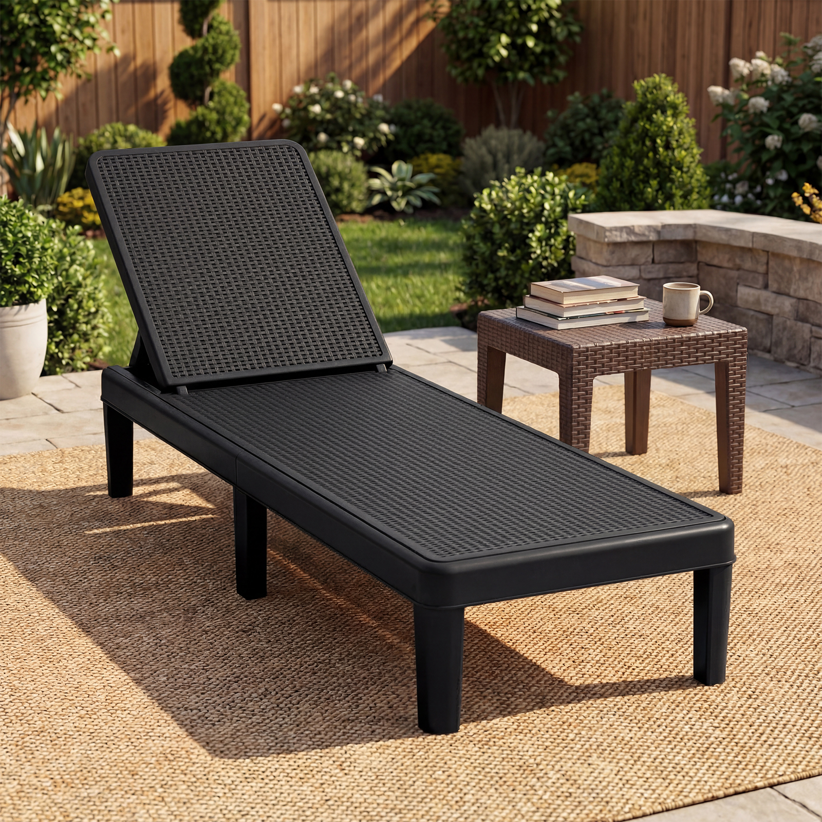 Image of Chaise Lounge Chair, Outdoor Rattan Recliner Lounger With 4-position Backrest, Adjustable Sunbathing Tanning Chair, Black