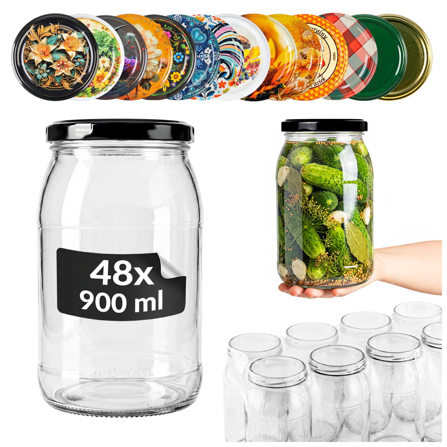 Image of 12/48/64pcs. Glass Jars 900 Ml For , , Honey, , Jar With A Screw Cap, Fi 82 Mm