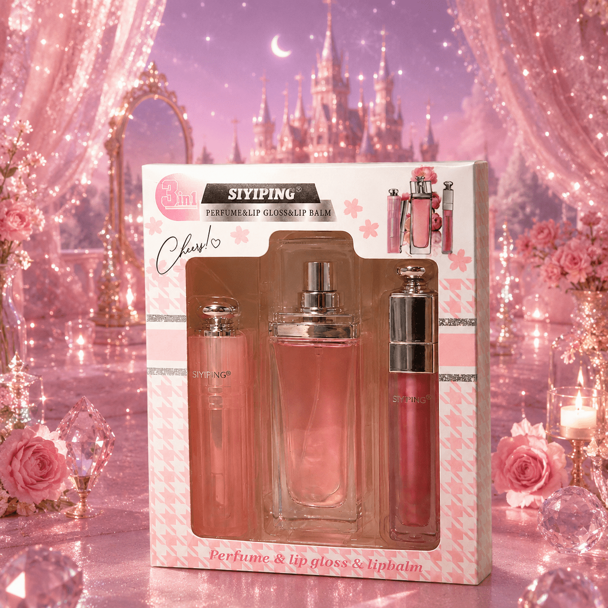 TEMU Femme – Eau de Parfum, Gloss à Lèvres et Baume à Lèvres Rose