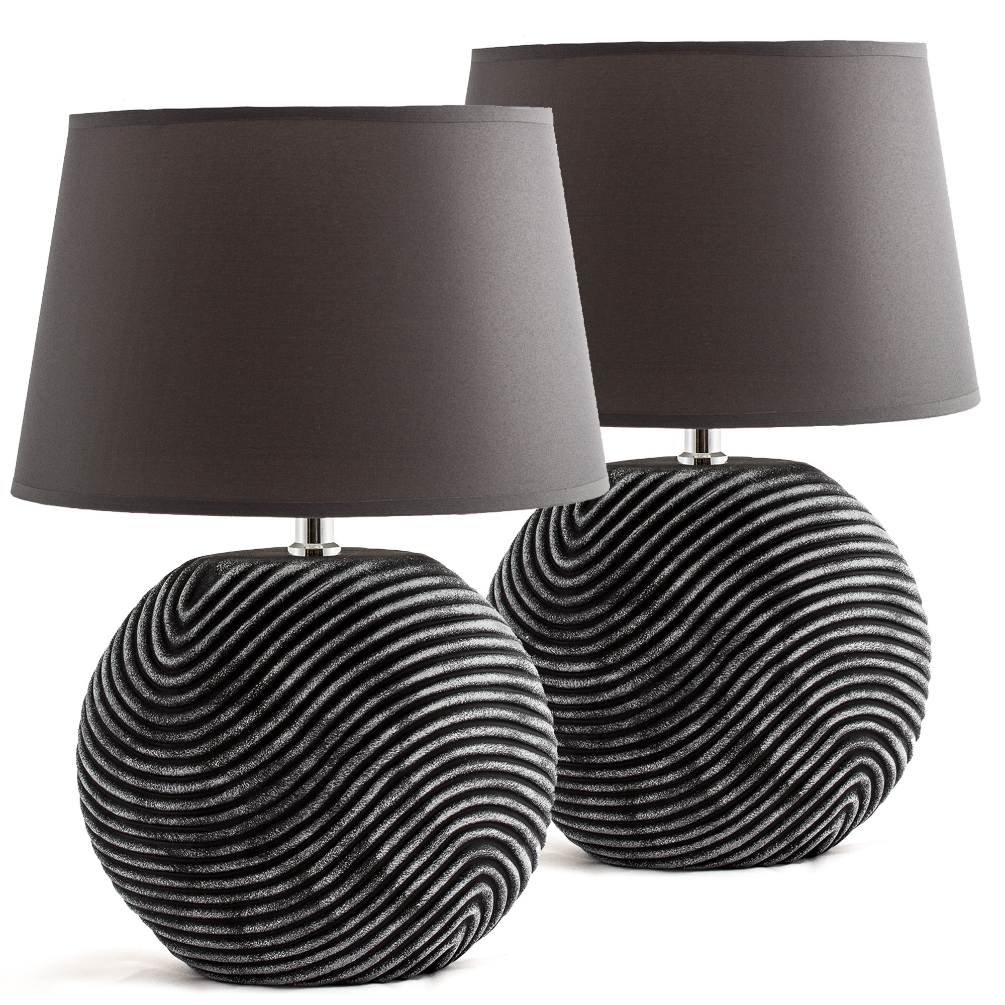 TEMU BRUBAKER 2er Set Tisch- oder Nachttischlampen Anthrazit Grau mit Keramik Fuß - 38 cm (Glühbirne nicht enthalten)