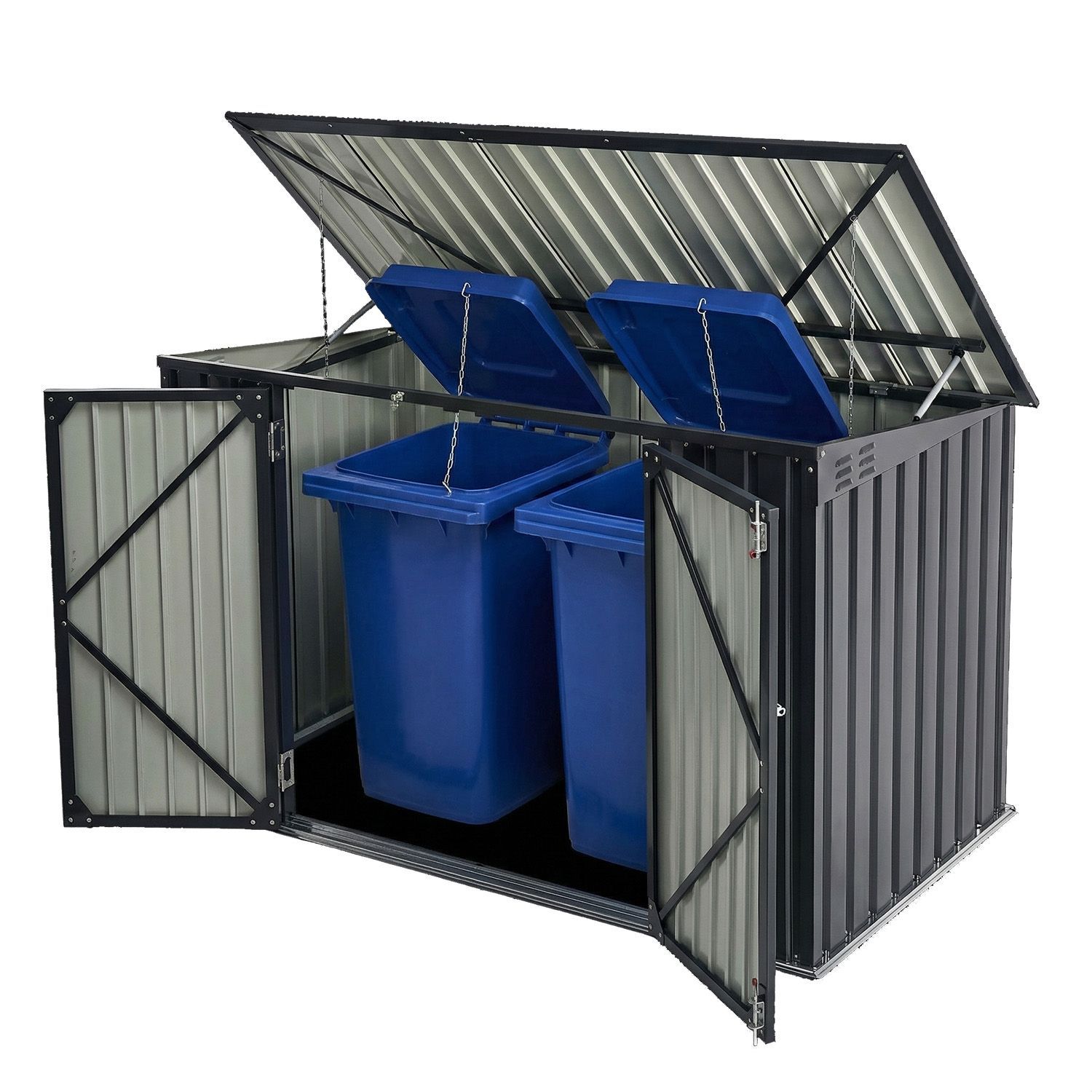 Trash Can Box 1.9 M² Grey Made Of Metal With 2 Lockable Doors