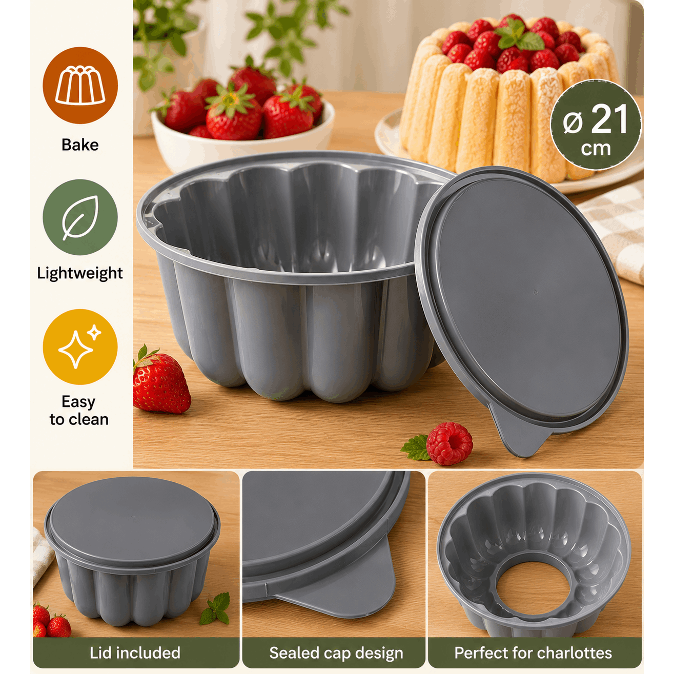 TEMU Moule à avec Couvercle Ø 21 cm – Moule à Dessert Rond en Polyéthylène