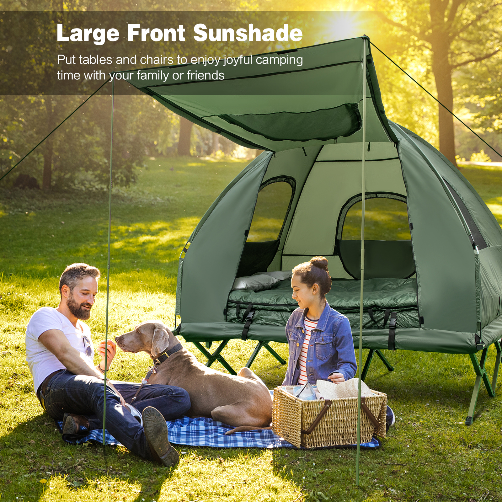 Image of 2-person Camping Tent Cot, Folding Camping Bed With Air Mattress, Pillow, Sleeping Bag, Elevated Tent Shelter, Portable Outdoor Sleeping Cot With Carry Bag For Picnic, Trip
