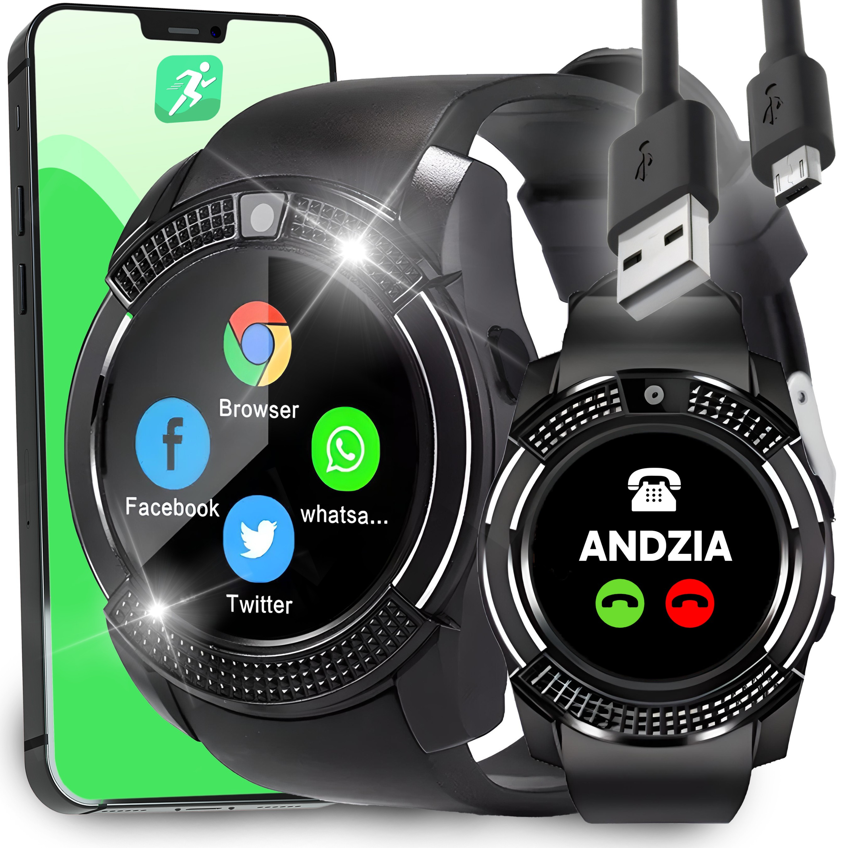 Image of Smartwatch With Sim Card, Microsd, Ips Display, Camera, Microphone, Bluetooth Calls, Sports, Black