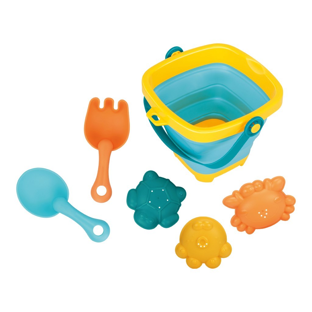 TEMU Ensemble de jouets de sable mixtes pour bébé avec seau pliable et 5 pièces.