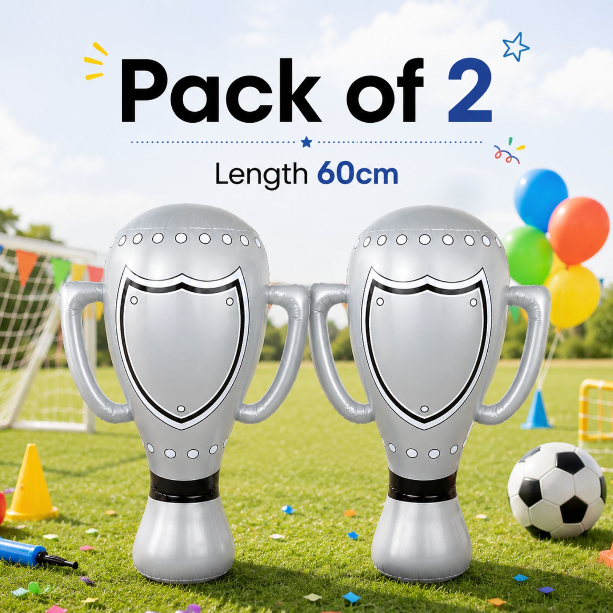 TEMU 60 Cm Inflatable Trophy Cups | Silver Coloured Pvc Sports Party Props For Football, & Pool Parties (pack Of 2)