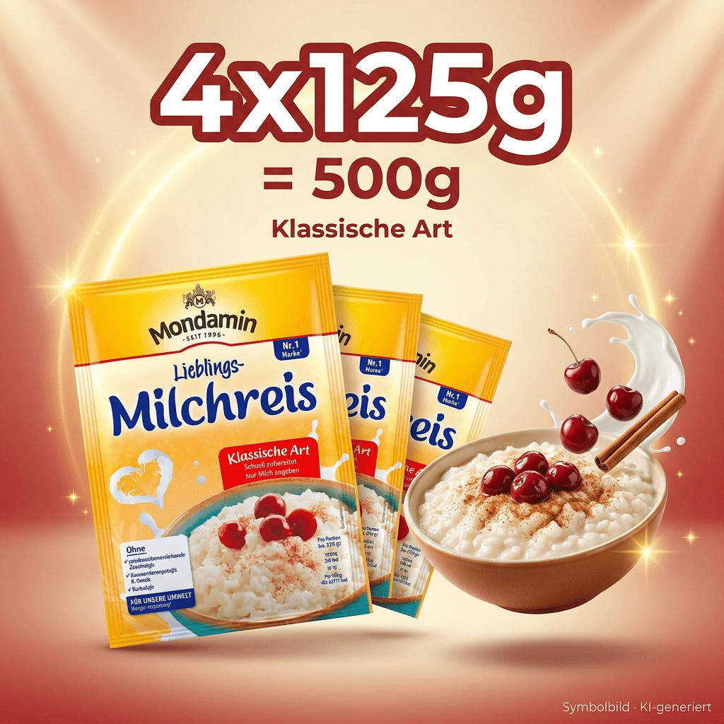 Image of Mondamin - Favorite Milk Rice Classic Style - Creamy Milk Rice Quickly Prepared Just Add Milk - 51% Rice - 4x125g 500g