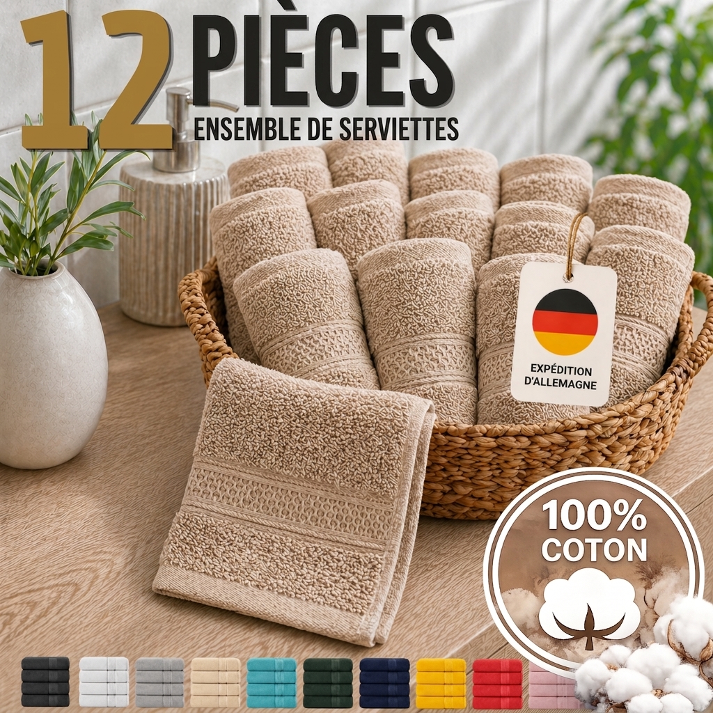 TEMU Lot de 12 serviettes de visage, 30x50 cm, 100 % coton – 500 g/m², douces, absorbantes, à séchage rapide, respectueuses de et pelucheuses pour et