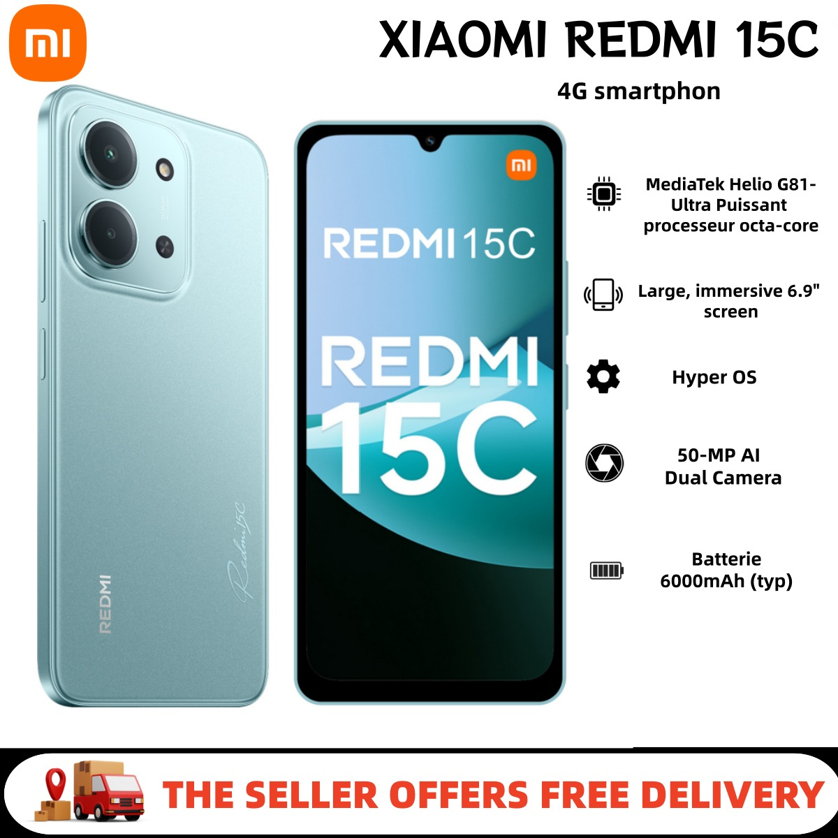 Xiaomi Redmi 15c Smartphone - 4gb+128gb, 6.9" 50mp 120hz, 4g, 6000mah (power Adapter Not Included) Green