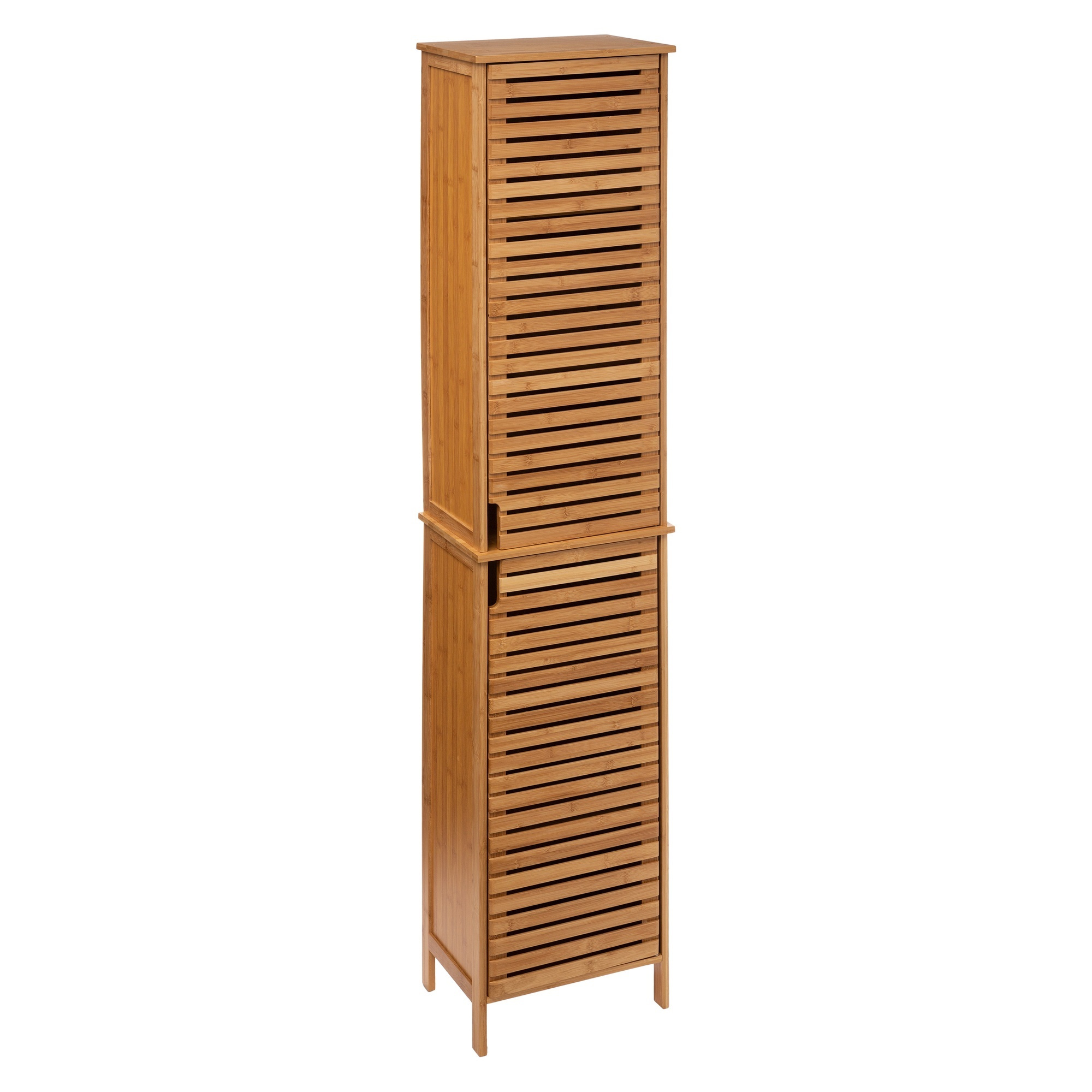 TEMU Armario de Baño FIVE de Bambú con y Estantes | Mueble Auxiliar 34x24x170 cm | Columna Organizador Natural