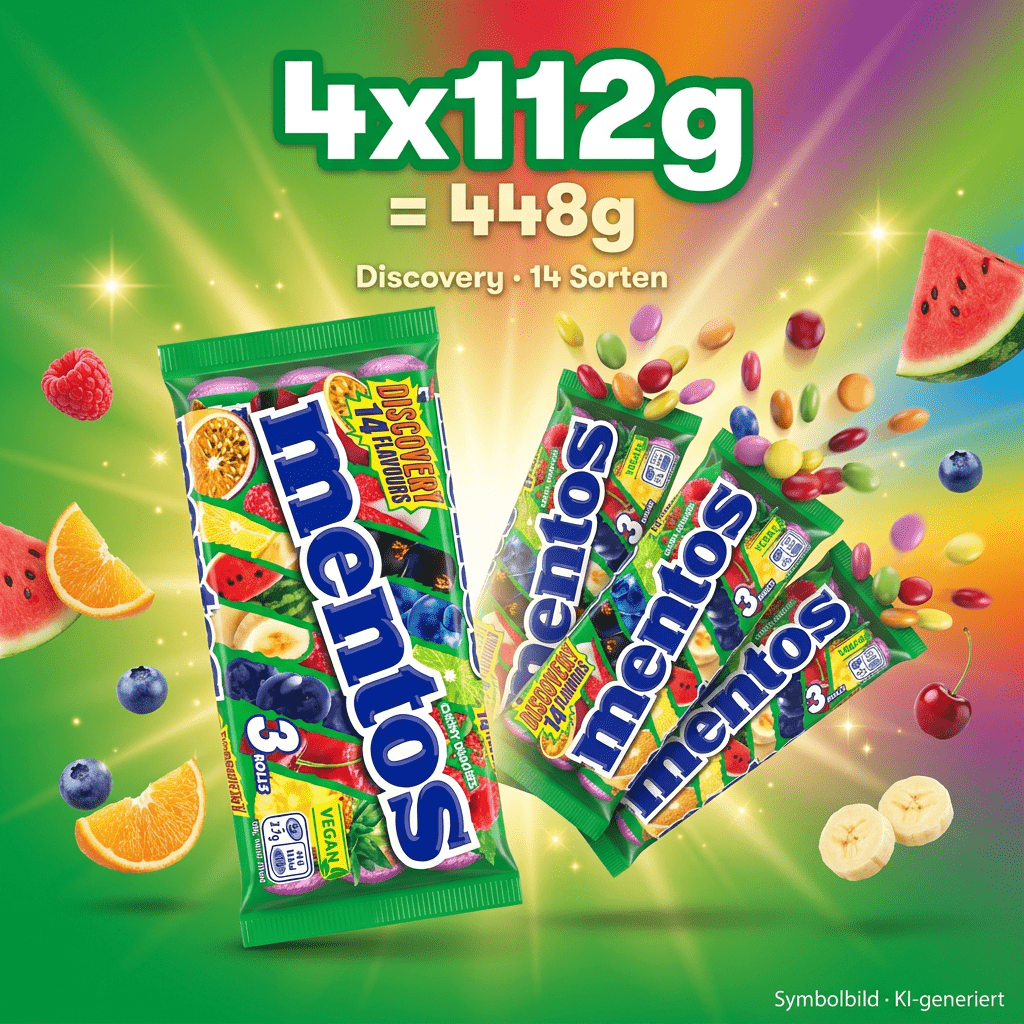 Image of Mentos - Discovery 14 Flavors Mints - 14 Fruit Flavor Directions Vegan - Raspberry Lychee Passion Fruit - 4x3 Rolls 4x112g 448g