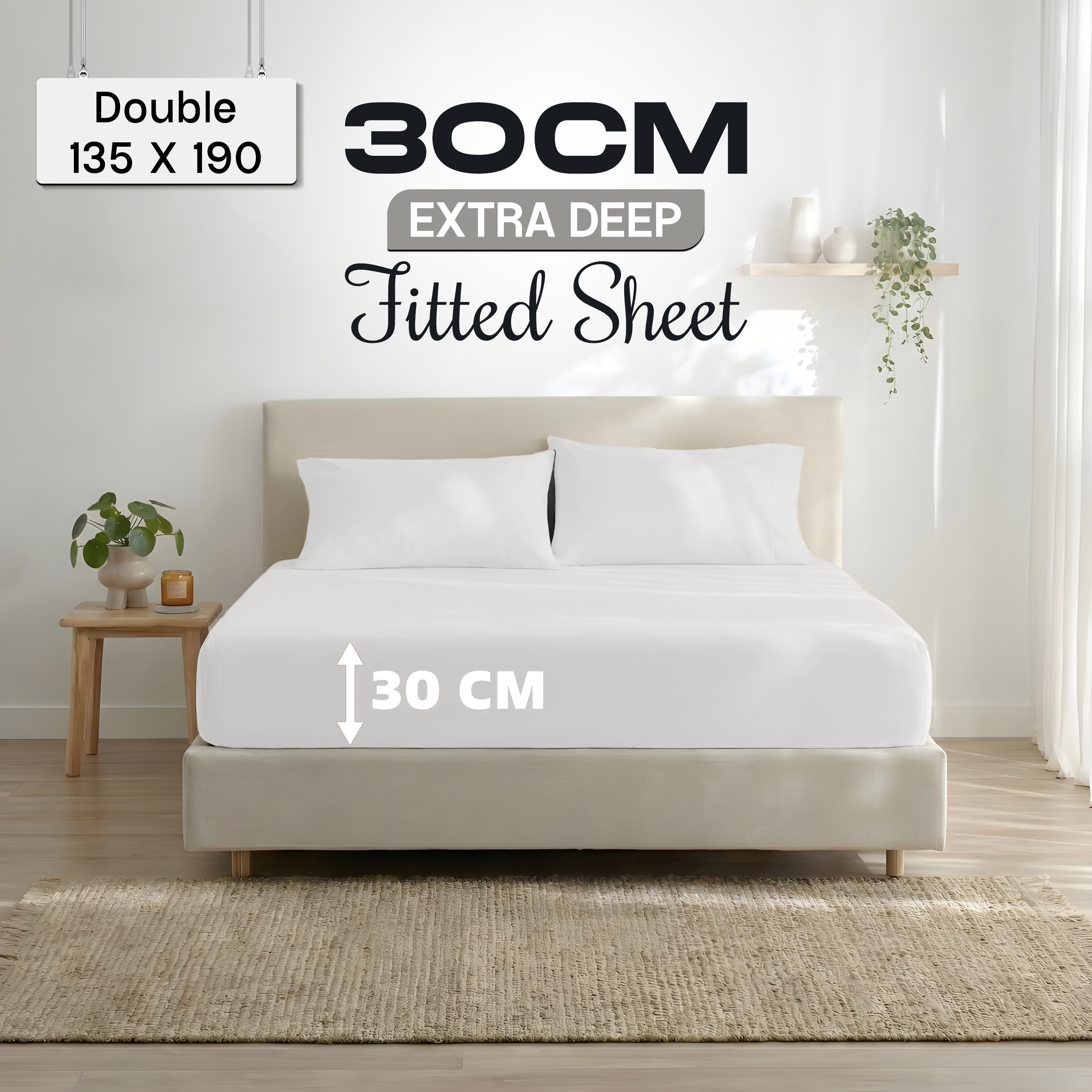 TEMU 1pc Fitted Sheet 30cm Extra Deep Pocket, Solid Color Brushed Microfiber Mattress Sheet, Elastic Corner, Ultra Soft & Breathable, Fade Resistant,