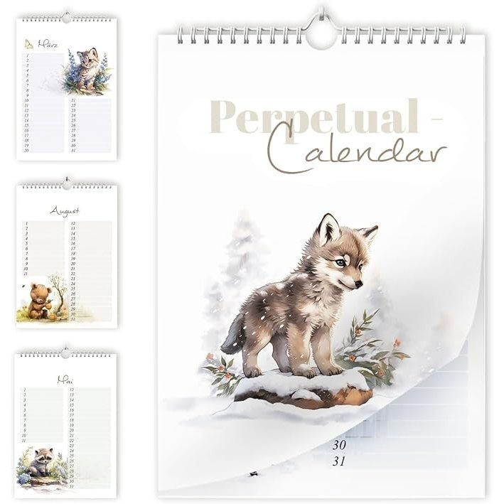 TEMU Geburtstagskalender ohne A5, ewiger Geburtstagsplaner Wandkalender mit Aquarell-Waldtiermotiven, Geburtstags-Erinnerungs-Organizer für Familie