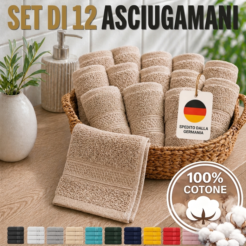 TEMU Set di asciugamani da bagno da 12 pezzi, 30X50 cm, 100% - 500 G/M簡, morbidi, assorbenti, ad asciugatura rapida, delicati e a sbavamento, per
