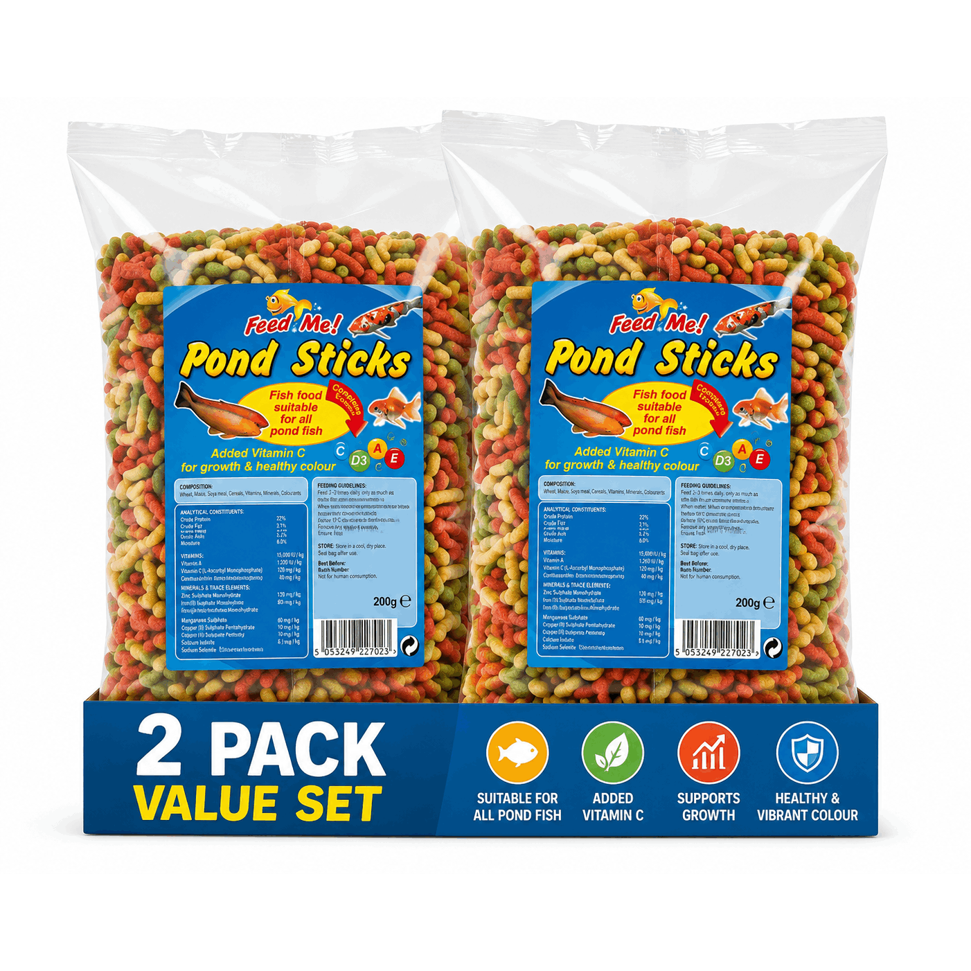 TEMU 2 Pack Fish Pond Food Sticks 200g – Nutrition For Koi, Goldfish & Other Pond Fish