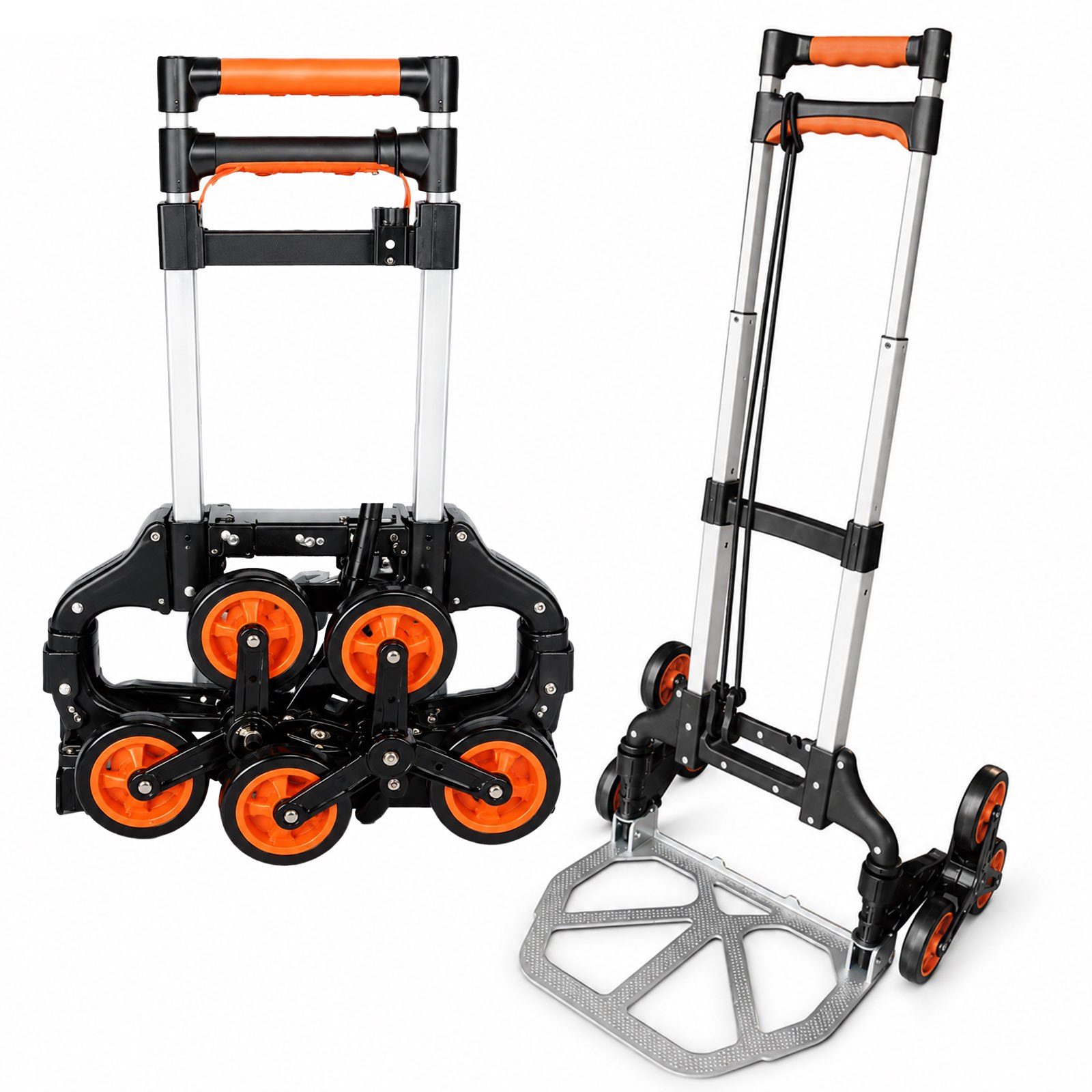 TEMU Escaleras Plegable de Aluminio, Carrito de con Ruedas , Capacidad 80 kg y 40 kg en Escaleras, Asa Telescópica 99,5 cm, Base Metálica 28 × 38,5