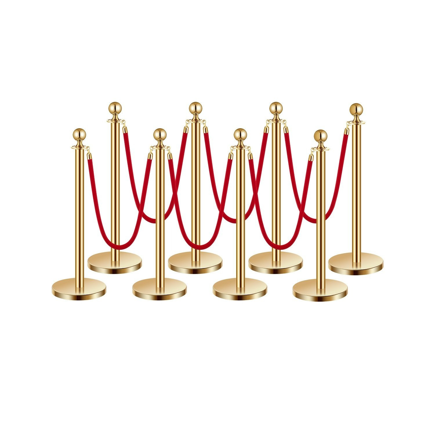 TEMU Vevor Post, 8pcs Barrier Set With 6 Red Velvet Ropes, 5 Ft Stainless Steel Gold Post Queue With Sand Injection Hollow Base For Theater, Party,