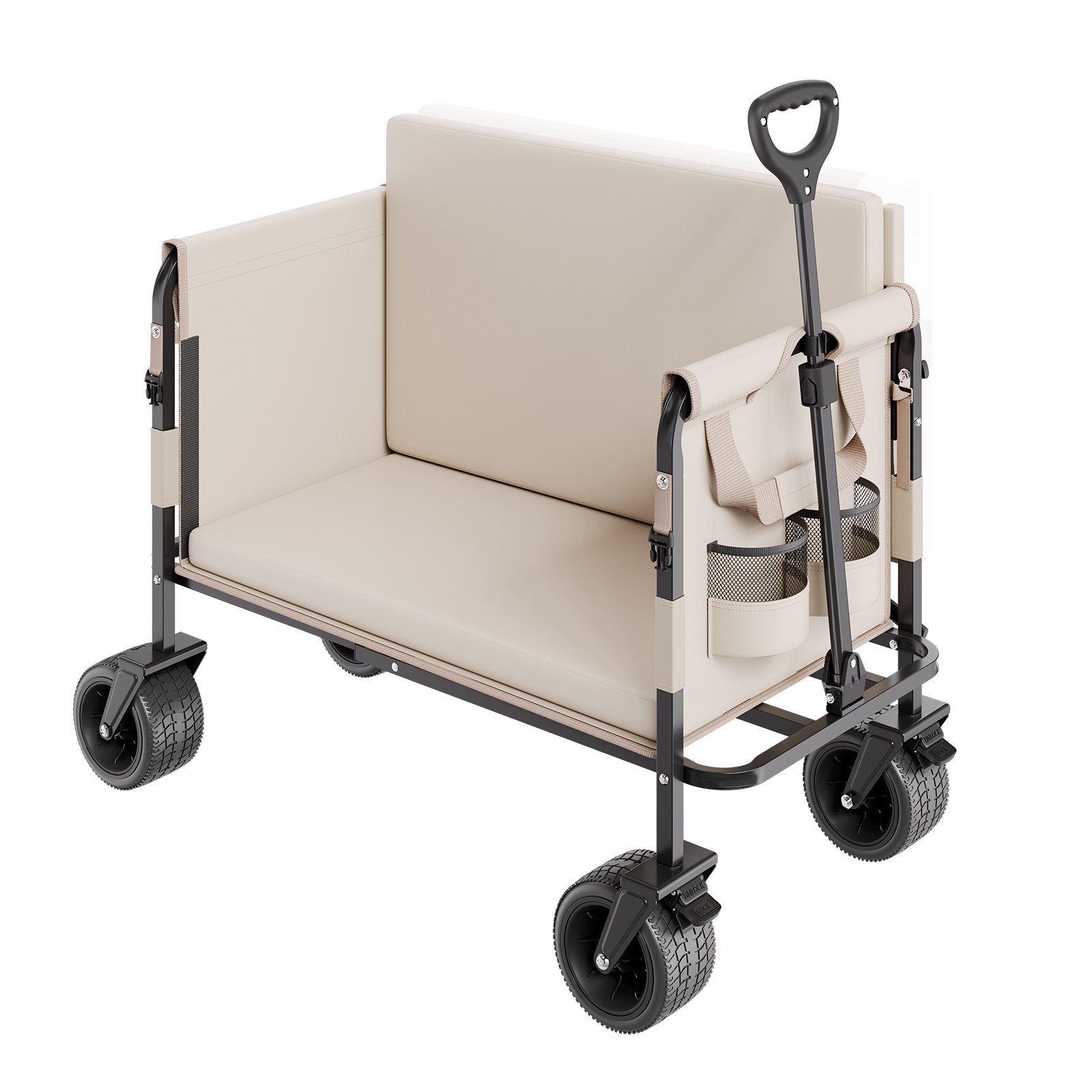 Image of Vevor Collapsible Folding Wagon, 550lb Load & 220l, 2 In 1 Foldable Wagon Cart To Bench, Utility Wagon With Adjustable Handle, Outdoor Cart For Groceries Shopping, Camping, Gardening