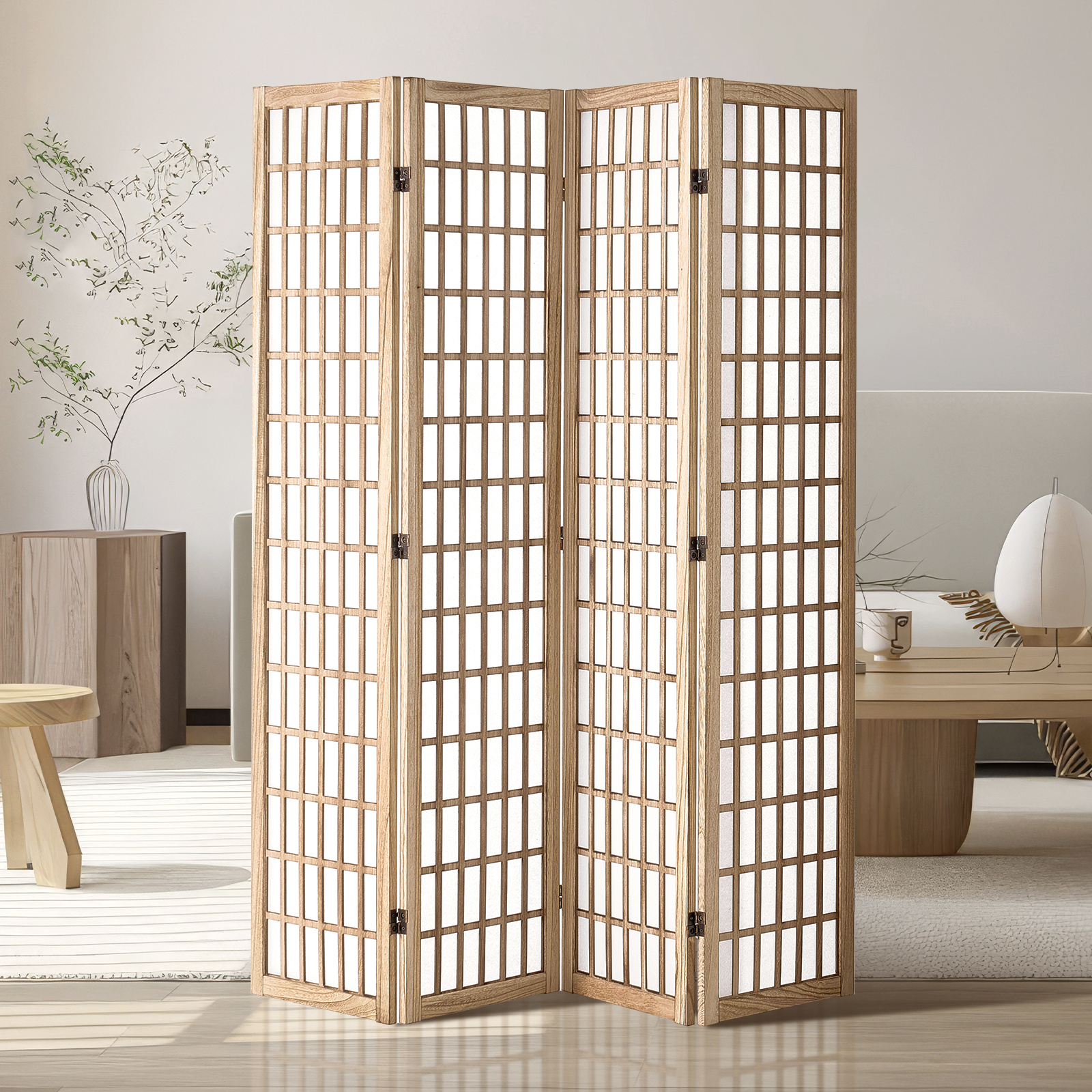 Image of Vevor Room Divider, 4 Panel Japanese Room Divider, Folding Privacy Screen Indoor, Portable Partition Dividers And Decoration Screens, For Room , Home, Office, Restaurant & Bedroom (natural)
