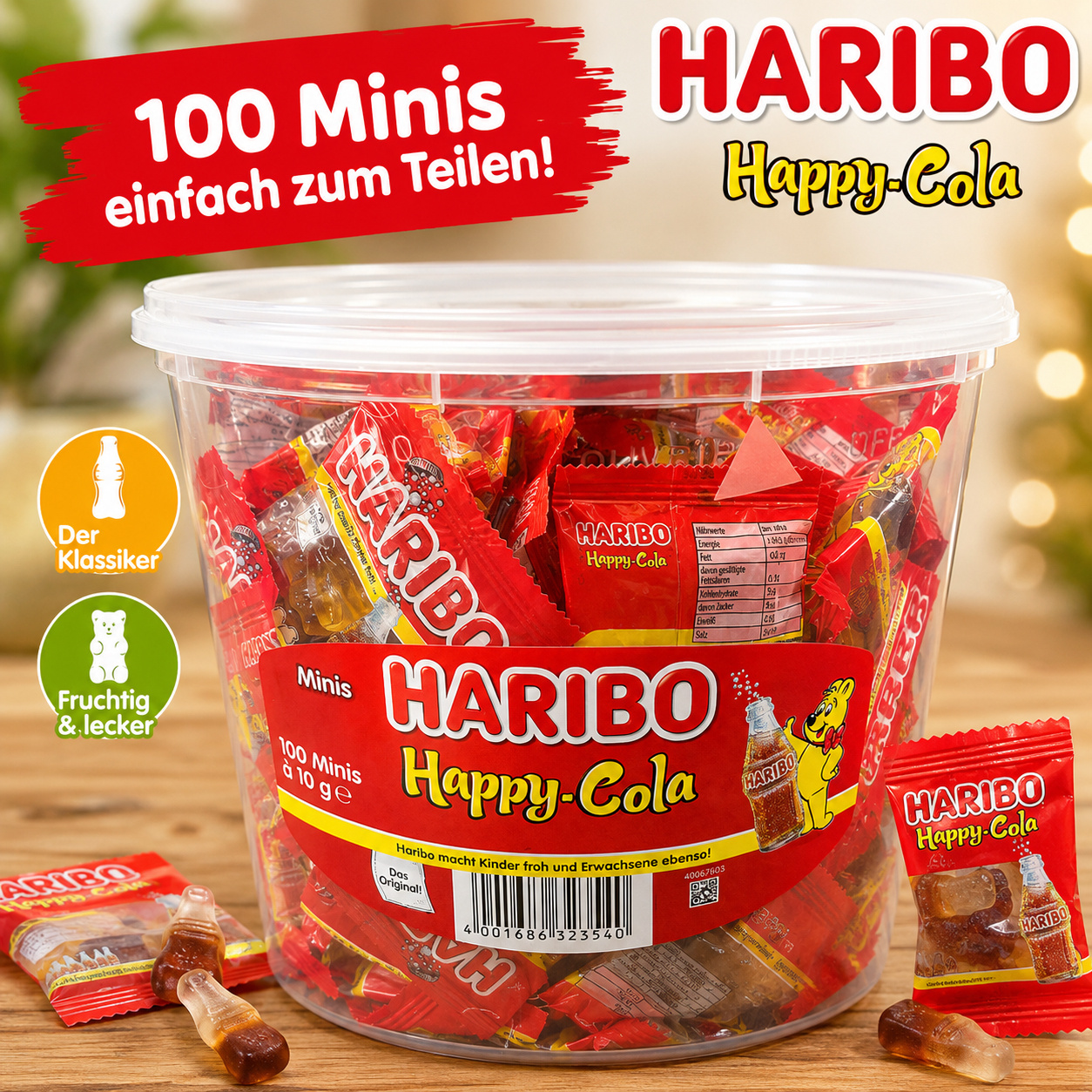 Image of Haribo Happy-cola Minis - Fizzy Fruit Gum With Cola Flavor - Classic Party Supply For Parties & Children's Birthdays - 100 Mini Bags