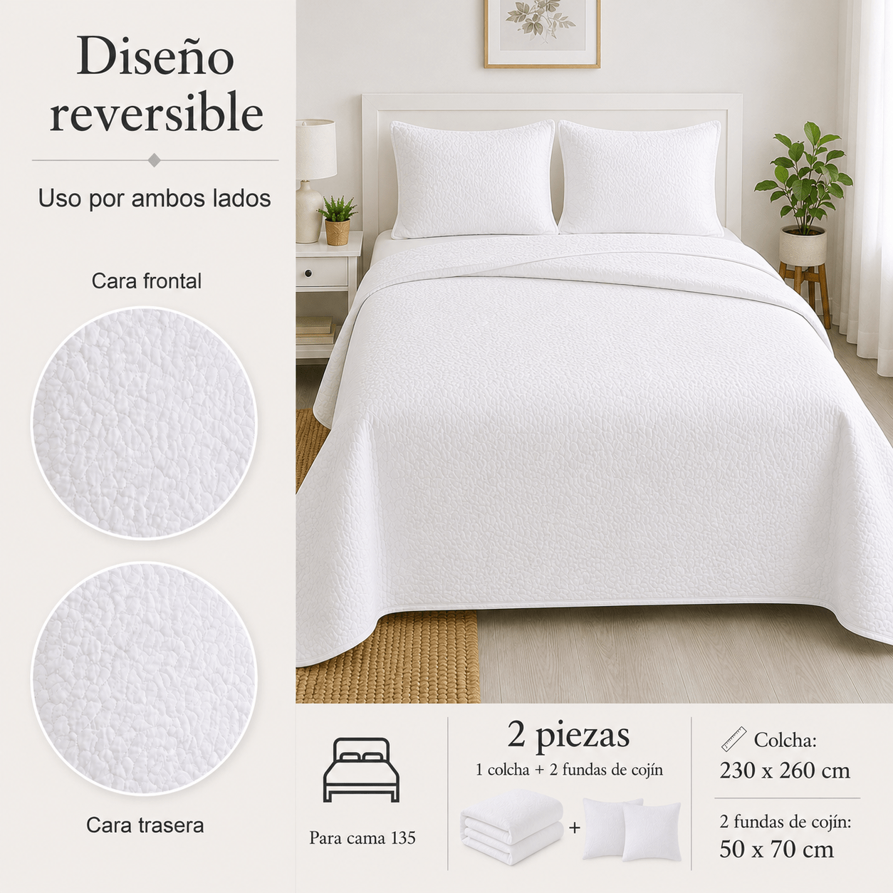 TEMU Colcha para Cama 90/105 /135/150 , Cubre Cama , Fundas de Cojín, Color Reversible Ideal para , Verano y
