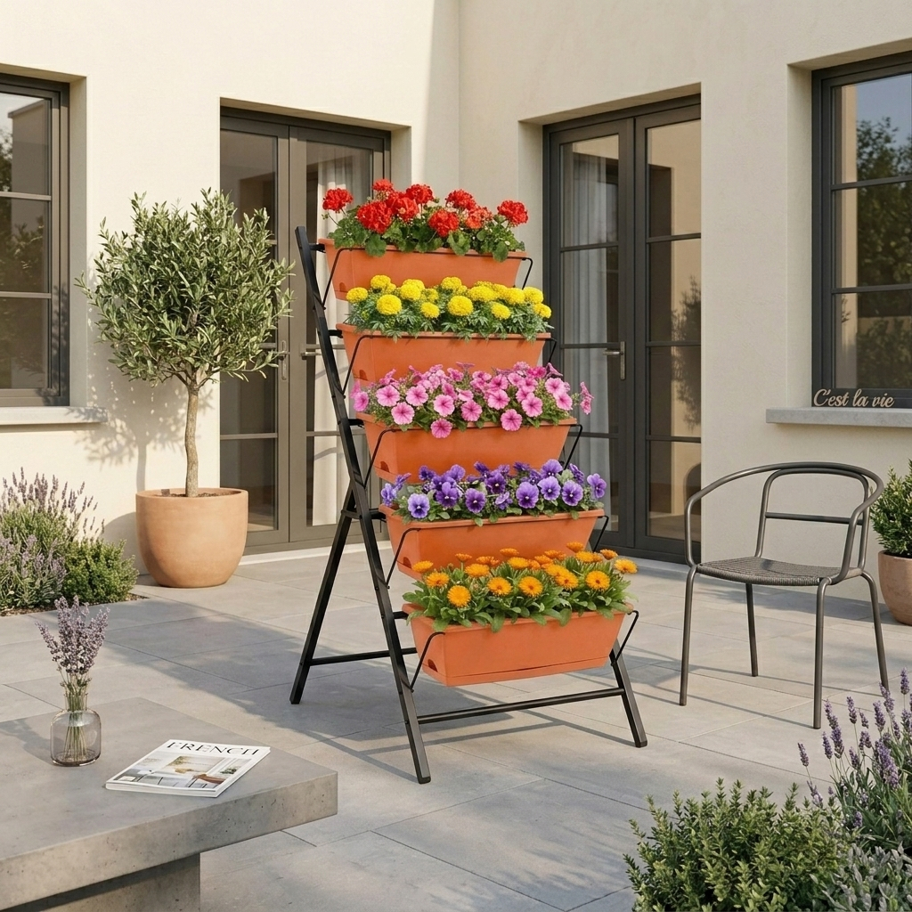 5-tier Vertical Raised Bed, Planter With 5 Removable Flower Boxes Drainage Holes, Freestanding Flower Stand