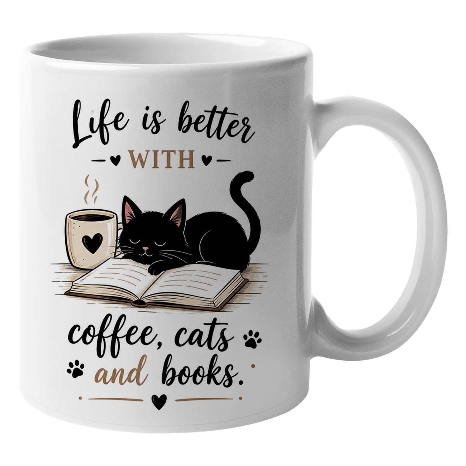 TEMU Better With Coffee Cats And Books Mug, Cat Lover Coffee Mug, Book Lover Ceramic Cup, Reading Lover Gift, Cute Black Cat Coffee Mug