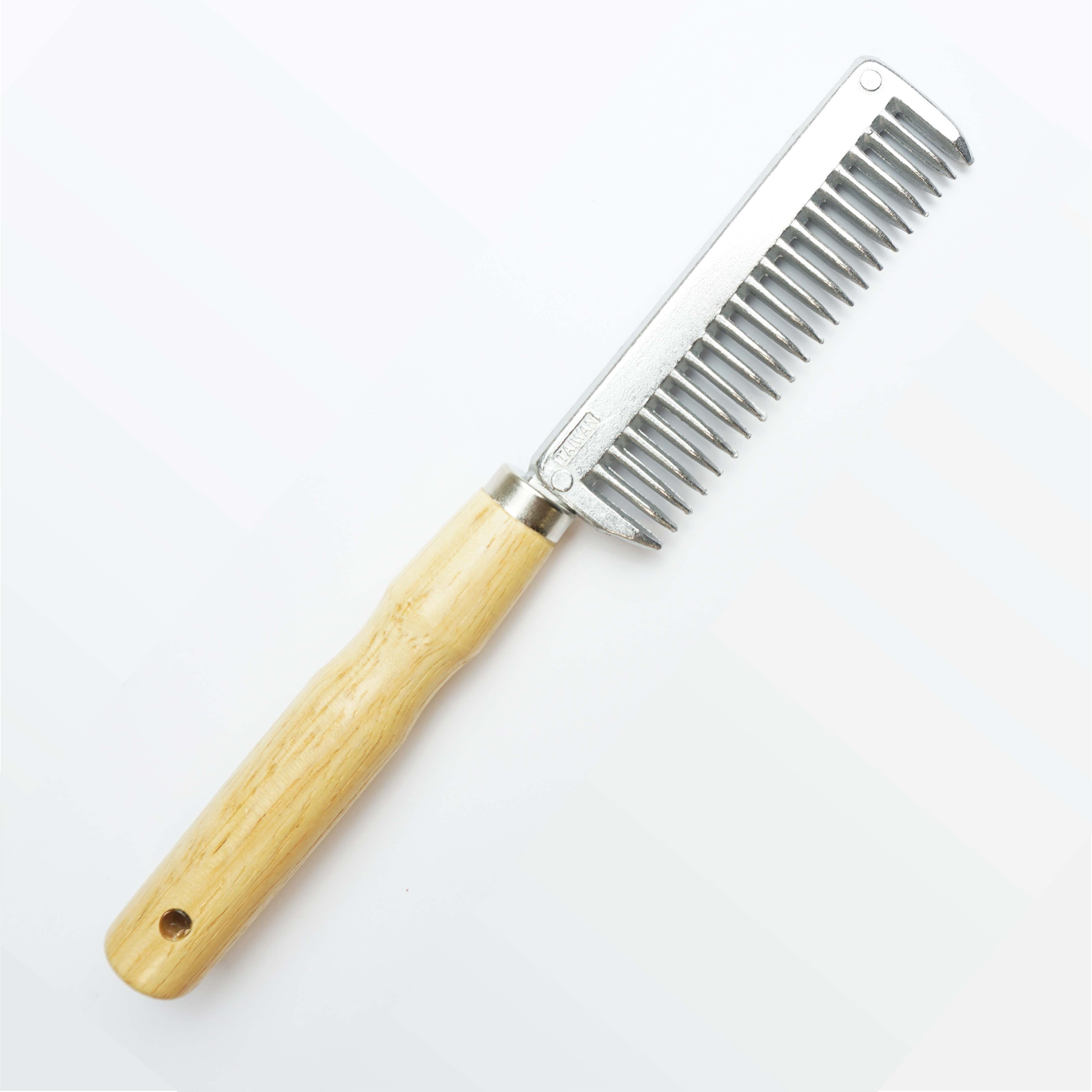 Image of Mane Comb For Horses, Brush Made Of Metal, Tail Brush With Stable Wooden Handle