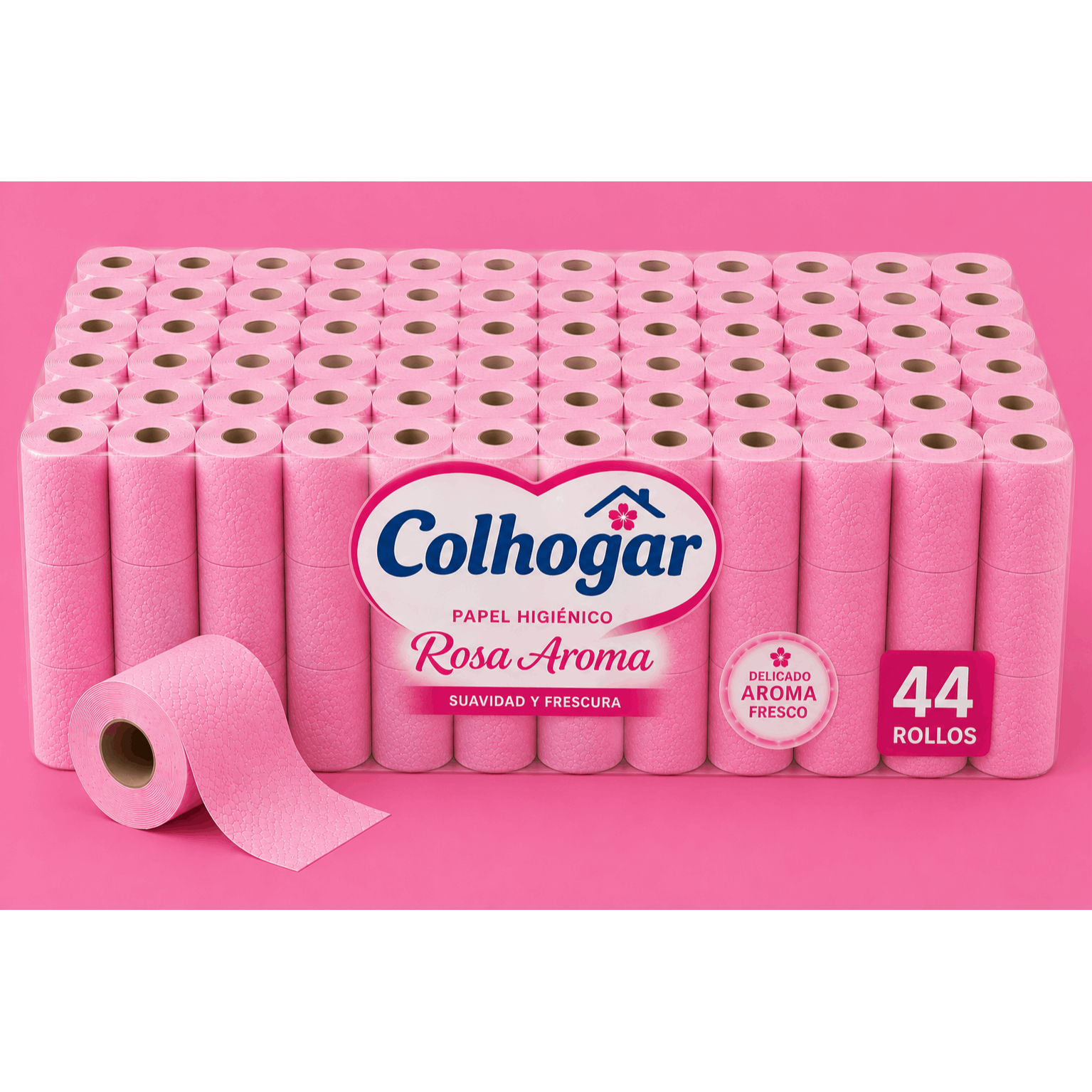 TEMU Colhogar TOTALMENTE ROSA , & 4X11, Papel Higiénico con tecnología , neutraliza olores, Paquete con 44 Rollos, 3 Capas, rollos color rosa y con