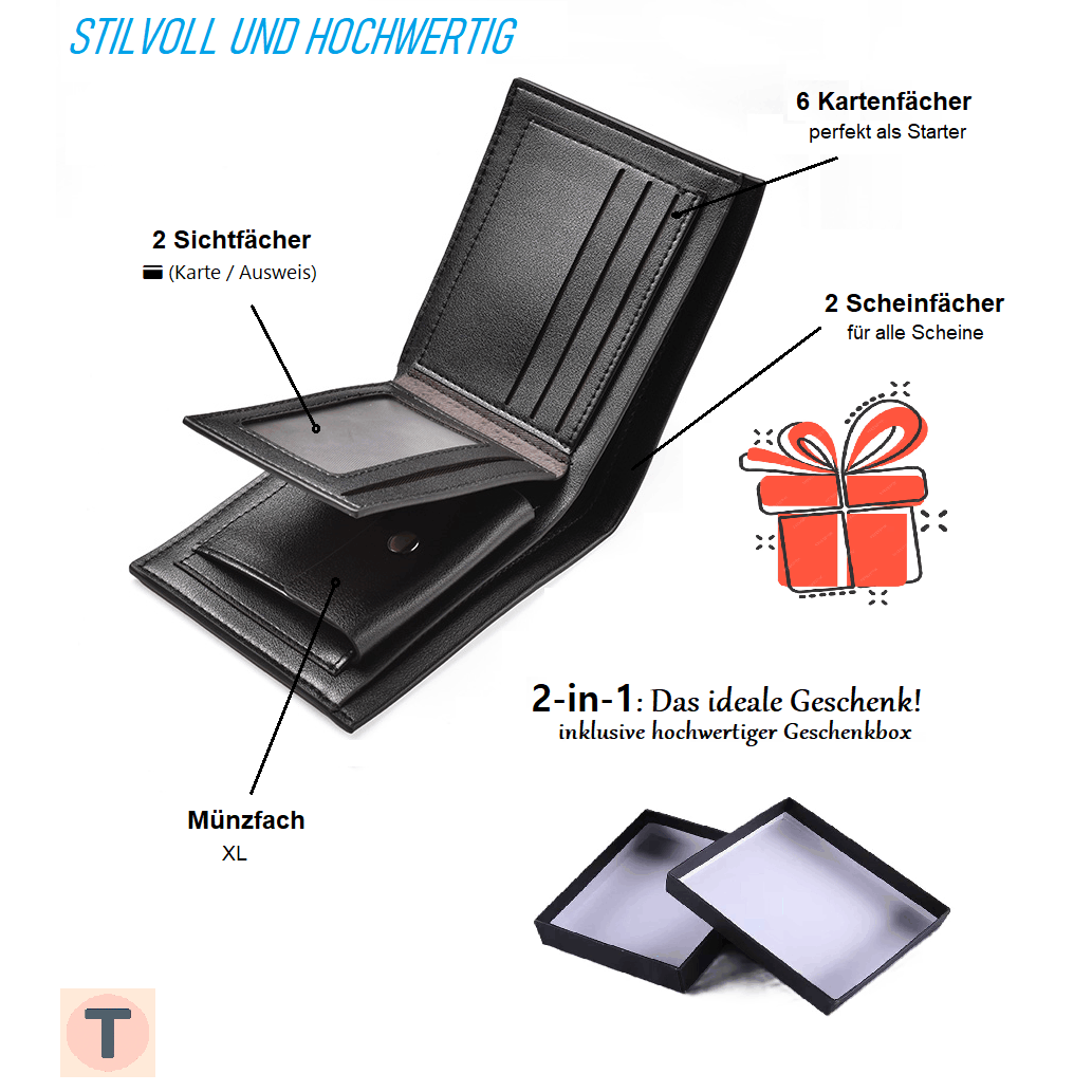 Wallet Black Men's With Coin Compartment Including Gift Box Shipping In Max Letter Cardboard