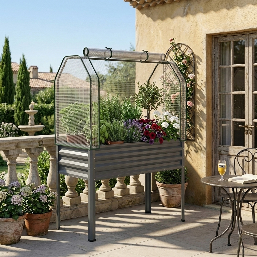 Image of Raised Garden Bed Made Of Galvanized Metal With Pe Cover, Elevated Garden Bed With Roll-up Door And Fastening Strap, Planting Bed For Vegetables And Flowers, Bed For Garden