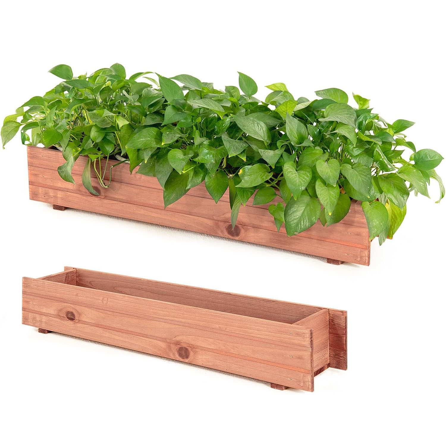 Image of Wooden Flower Box, Planter Flower Bed With 2 Drainage Holes, Garden Bed Flower Pot For Garden And Balcony, 91.5 X 18 X 16 Cm