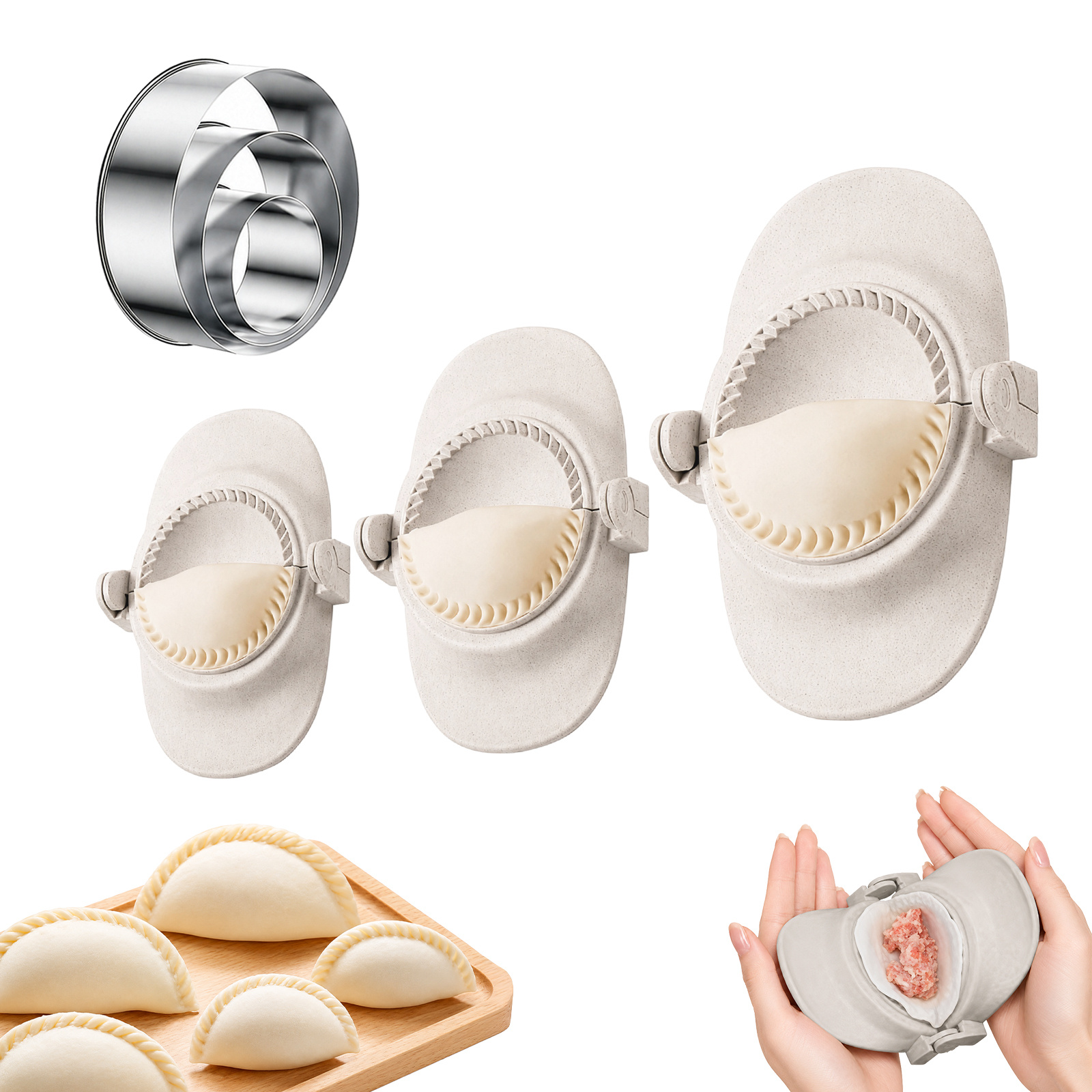 TEMU 6pcs Large Pastry Cutter Mold - Durable Plastic & Stainless Steel Dumpling Pie Cutter With Ergonomic Handle, & Clean, Baking Tool For Home/pro