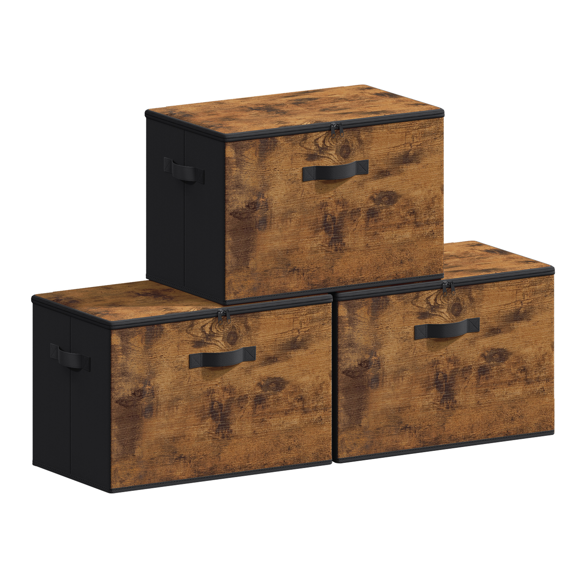 Image of Three-piece Set Of Non-woven Fabric Storage Boxes With Lids And Handles, Measuring 50 Cm In Length, 30 Cm In Width, 30 Cm In Height. Foldable And Ideal For Clothing Storage