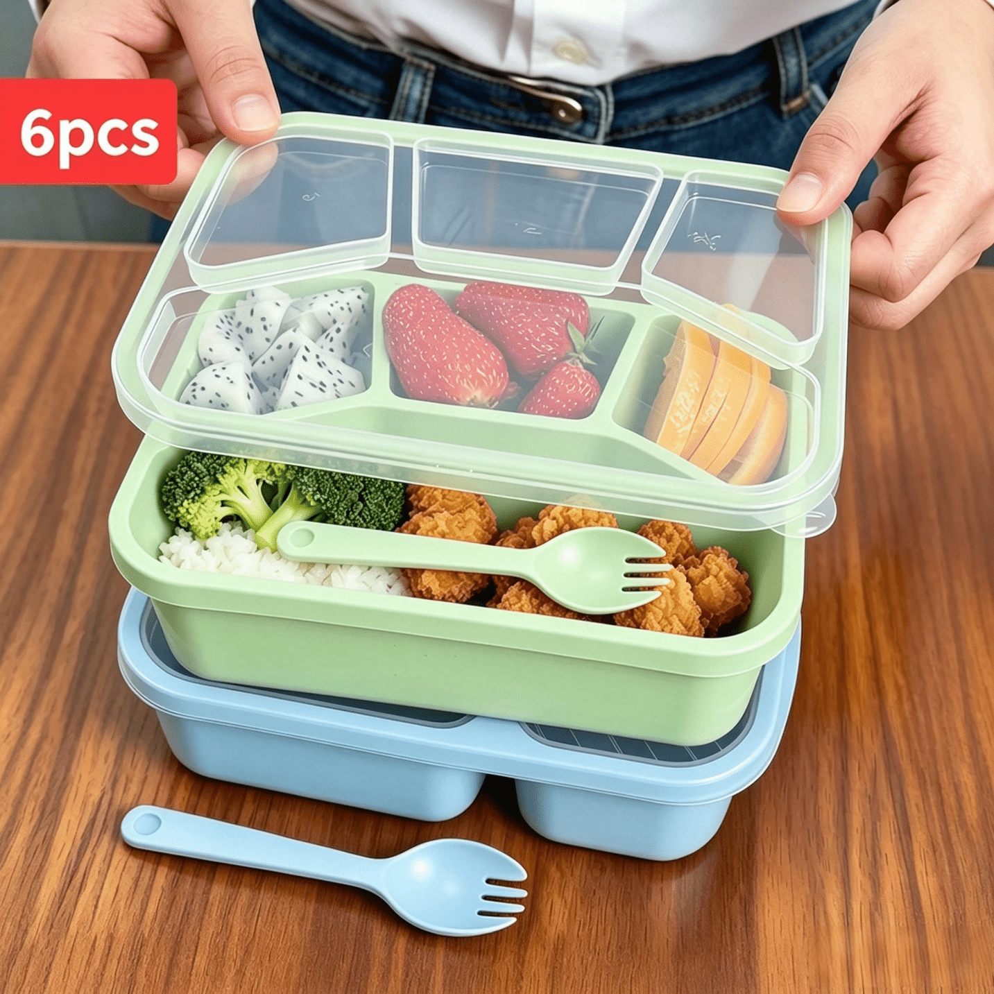 TEMU 2pcs Bento Box Set With Sealing Lid (1 Bento Box + 1 Meal Spork Included), 4-compartment Snack Lunch Box, Modern . The Bento Box Of Durable