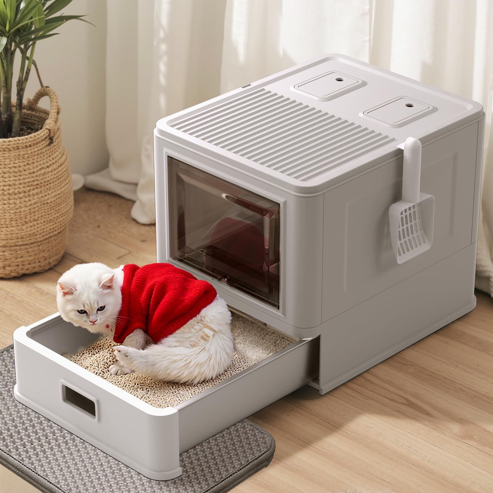Image of Closed Cat Litter Box With Lid, Odor-neutralizing Bag Cat Toilet In Large Size, Removable Stainless Steel Tray With Cat Litter Mat For Cats Up To 15 Kg