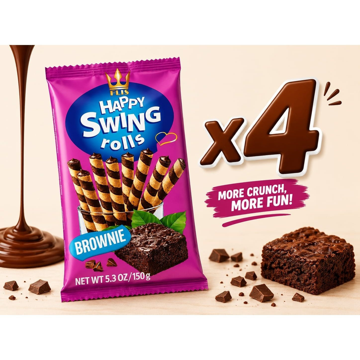 Happy Swing Rolls Advantage Pack - Brownie & Nut Cream Filling | 4 Packages | 600g