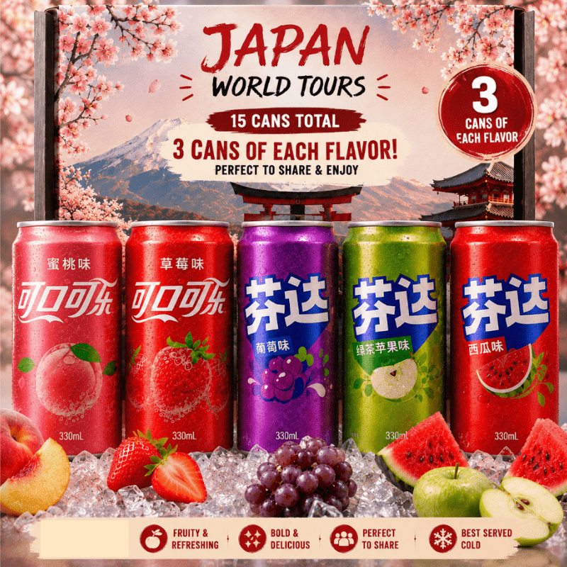 Image of Japanese Pack Of Fizzy Fruit-flavored Drinks – Peach Coke, Strawberry Coke & Japanese Grape, Green , Watermelon – Japan World Tours Discovery Bundle